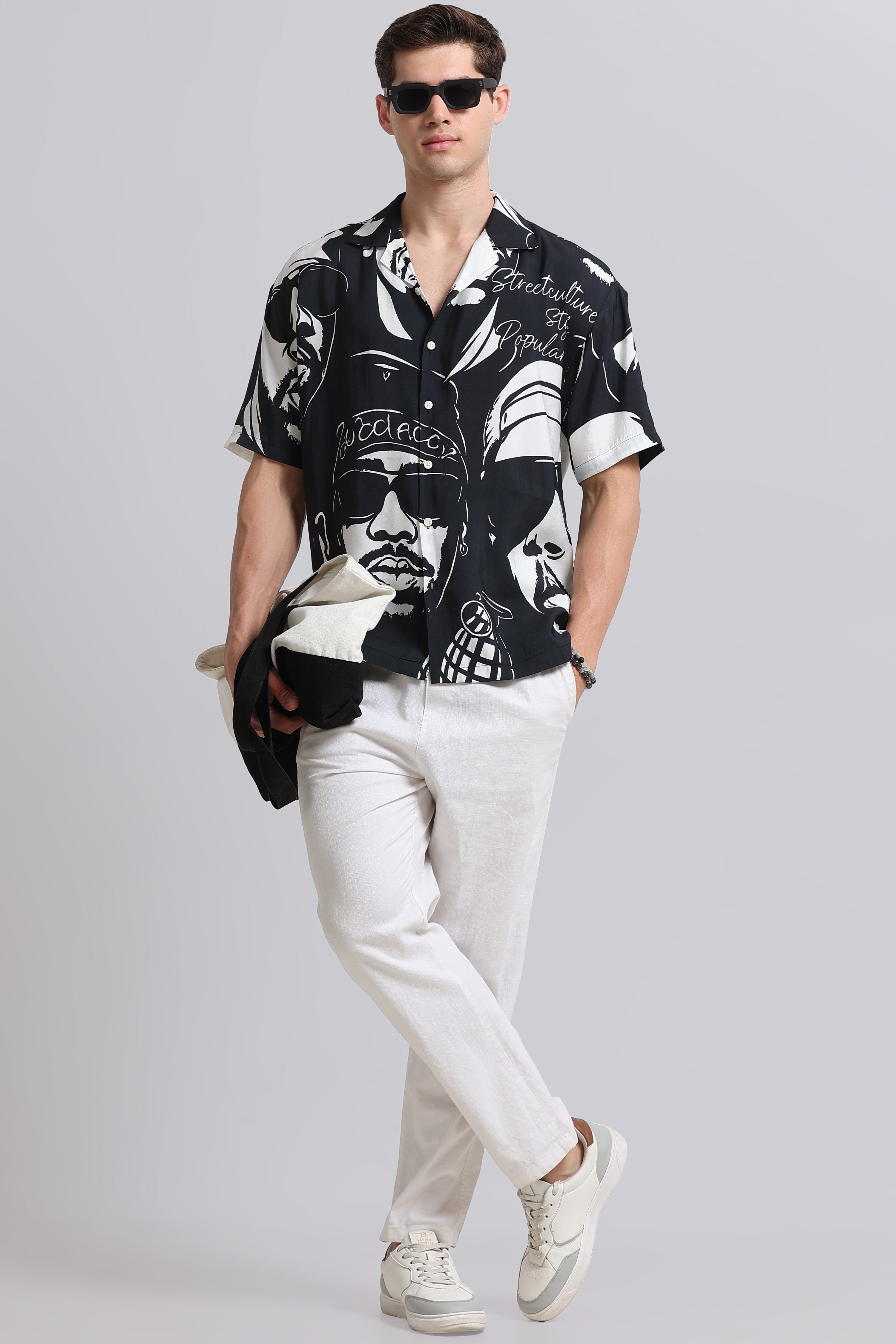 Men Black Oversized Graphic Print Shirt