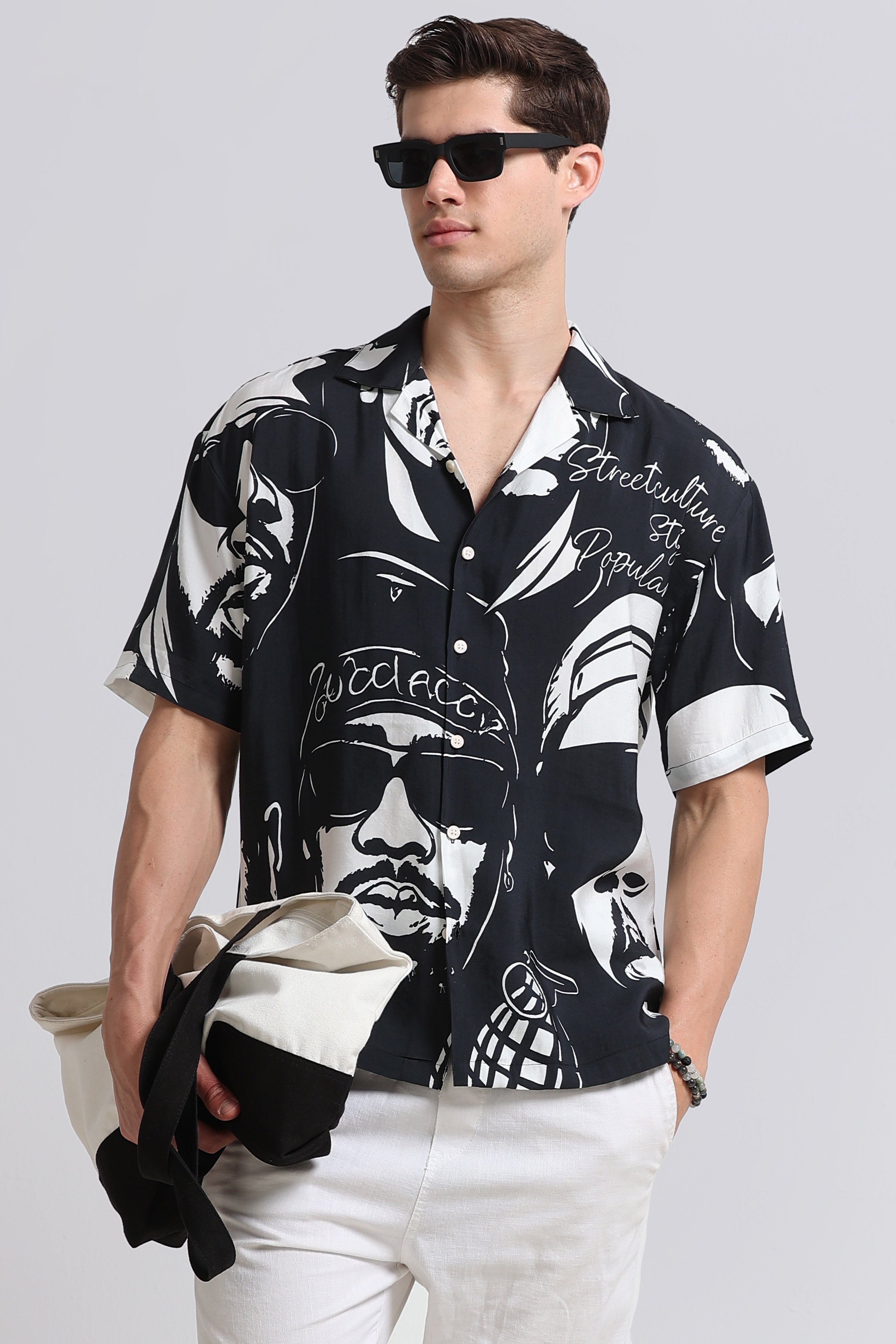 Men Black Oversized Graphic Print Shirt