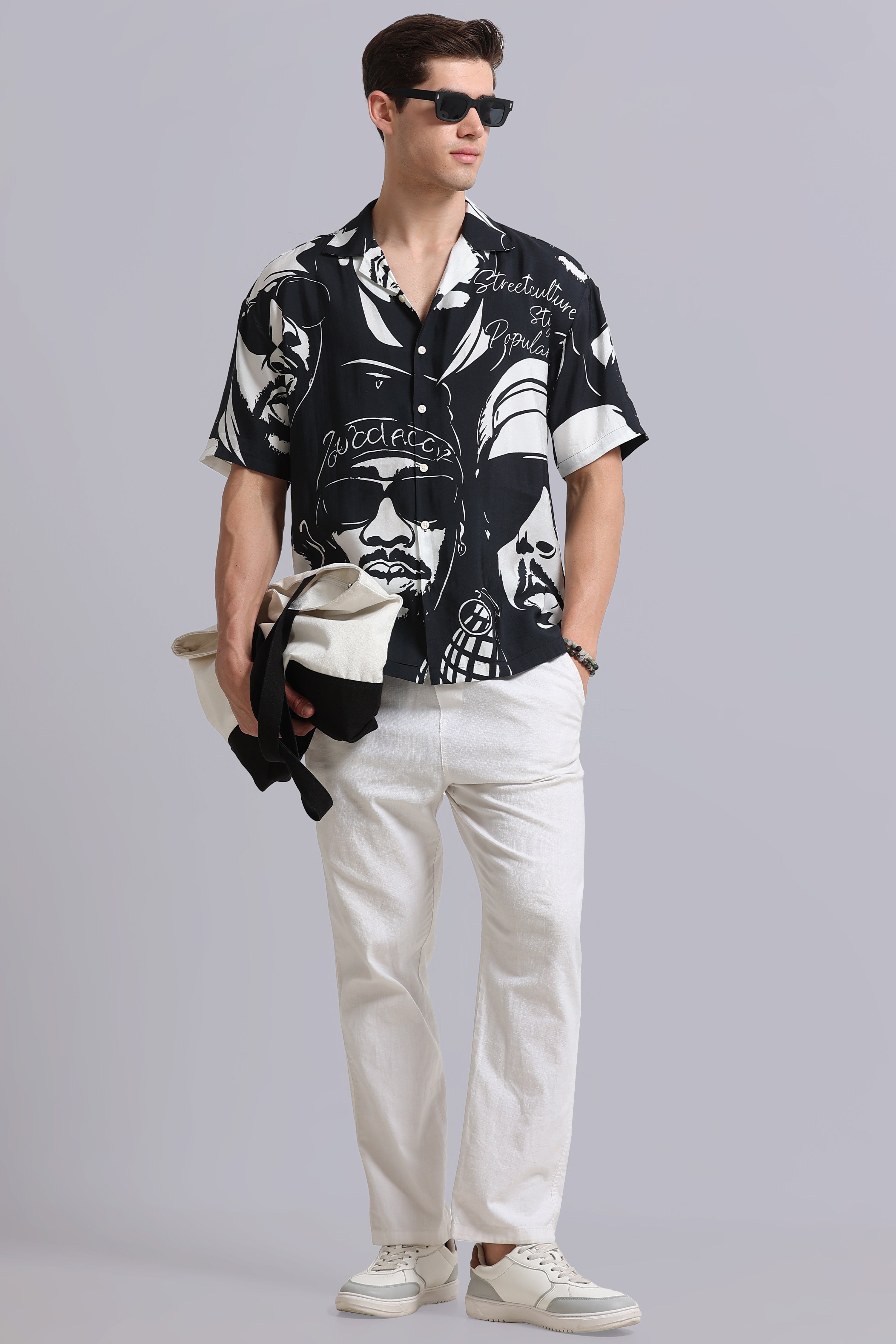 Men Black Oversized Graphic Print Shirt