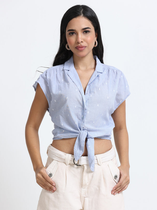 Women Tie Knot Short Sleeve Shirt