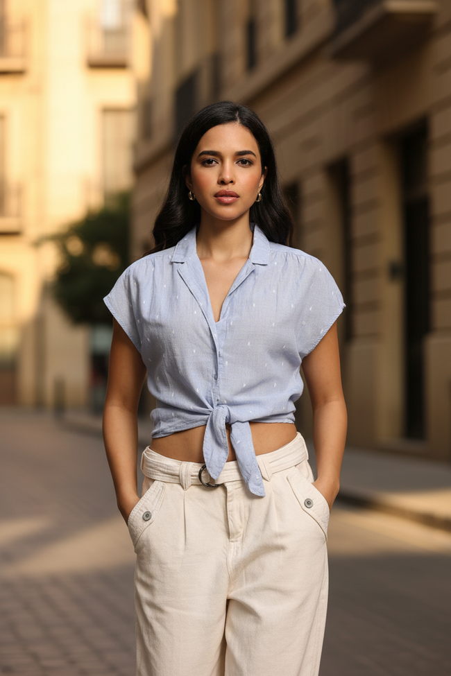 Women Tie Knot Short Sleeve Shirt