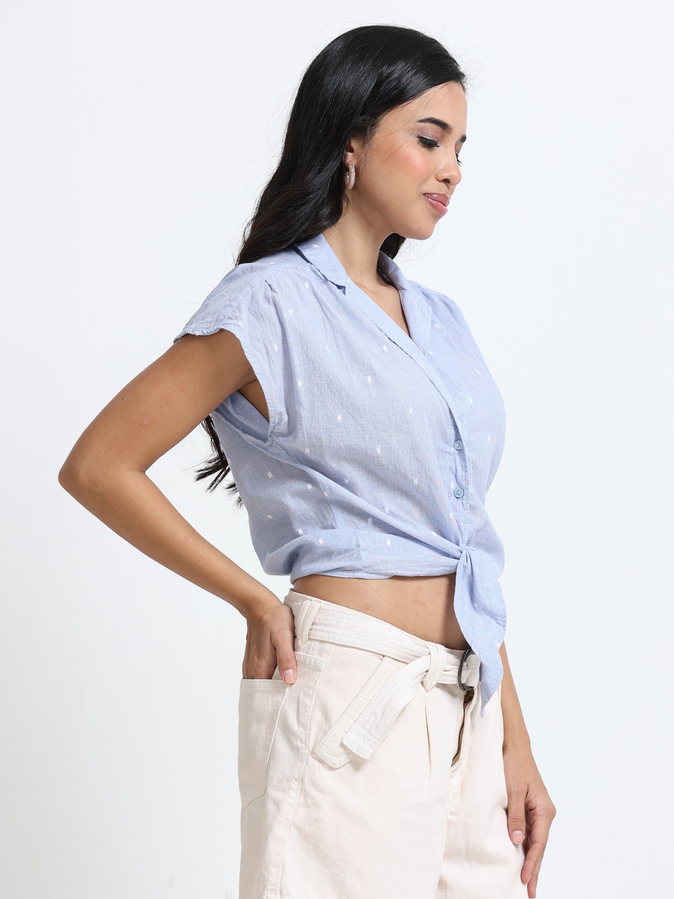 Women Tie Knot Short Sleeve Shirt