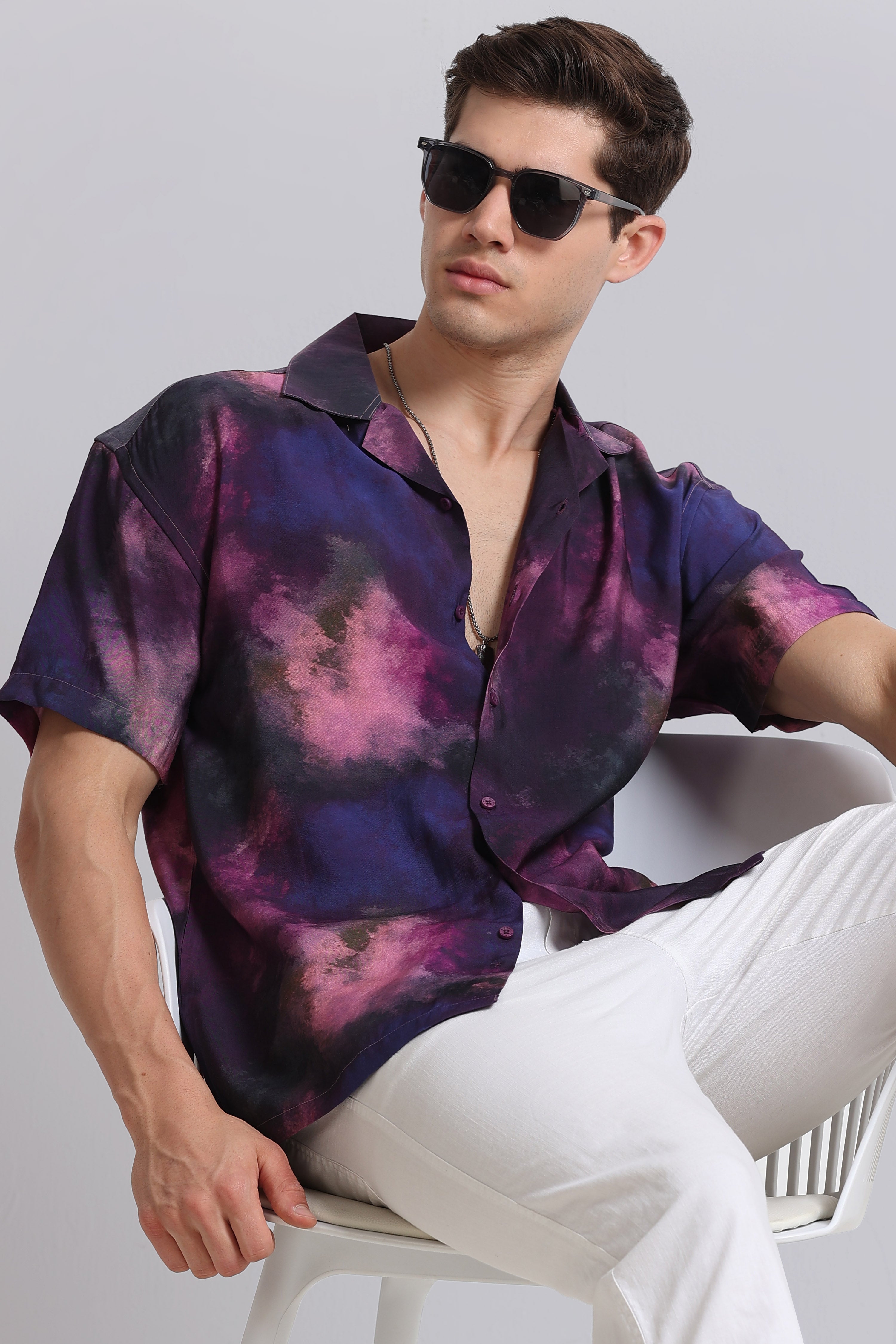 Men Purple Oversized Resort Shirt