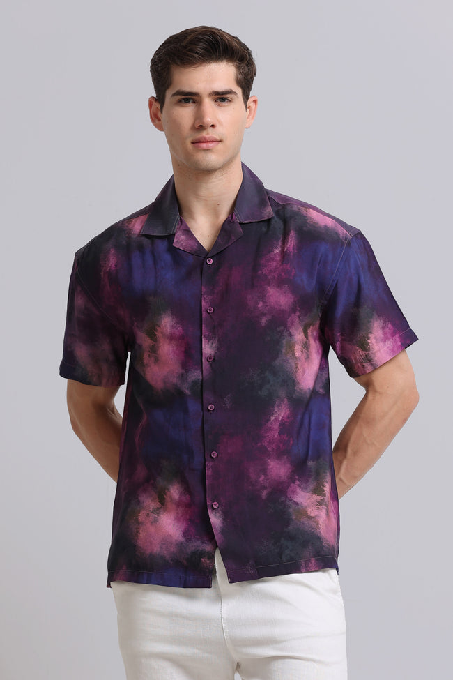 Men Purple Oversized Resort Shirt