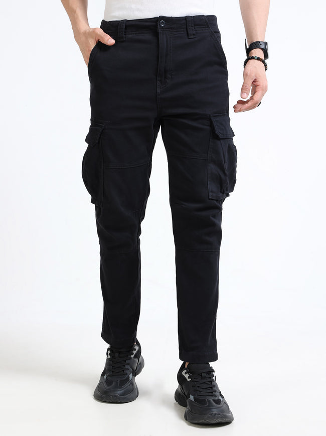 Men Black Mid Rise Cargo Pants