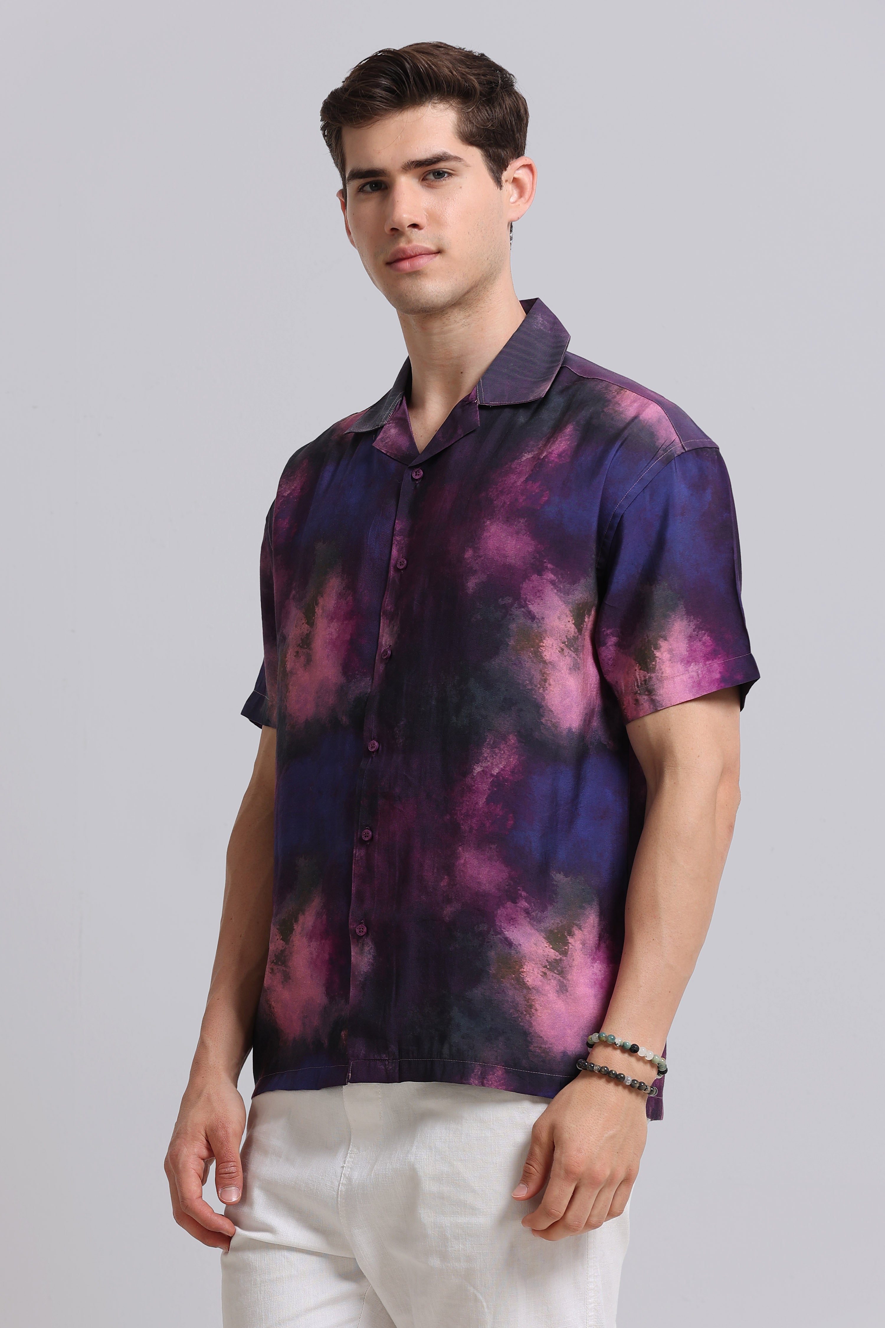 Men Purple Oversized Resort Shirt
