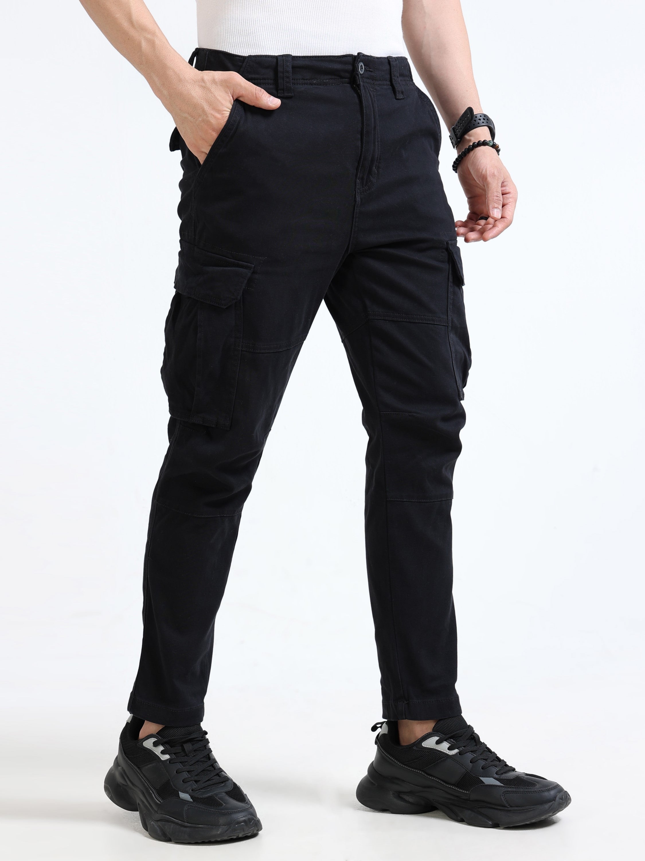 Men Black Mid Rise Cargo Pants