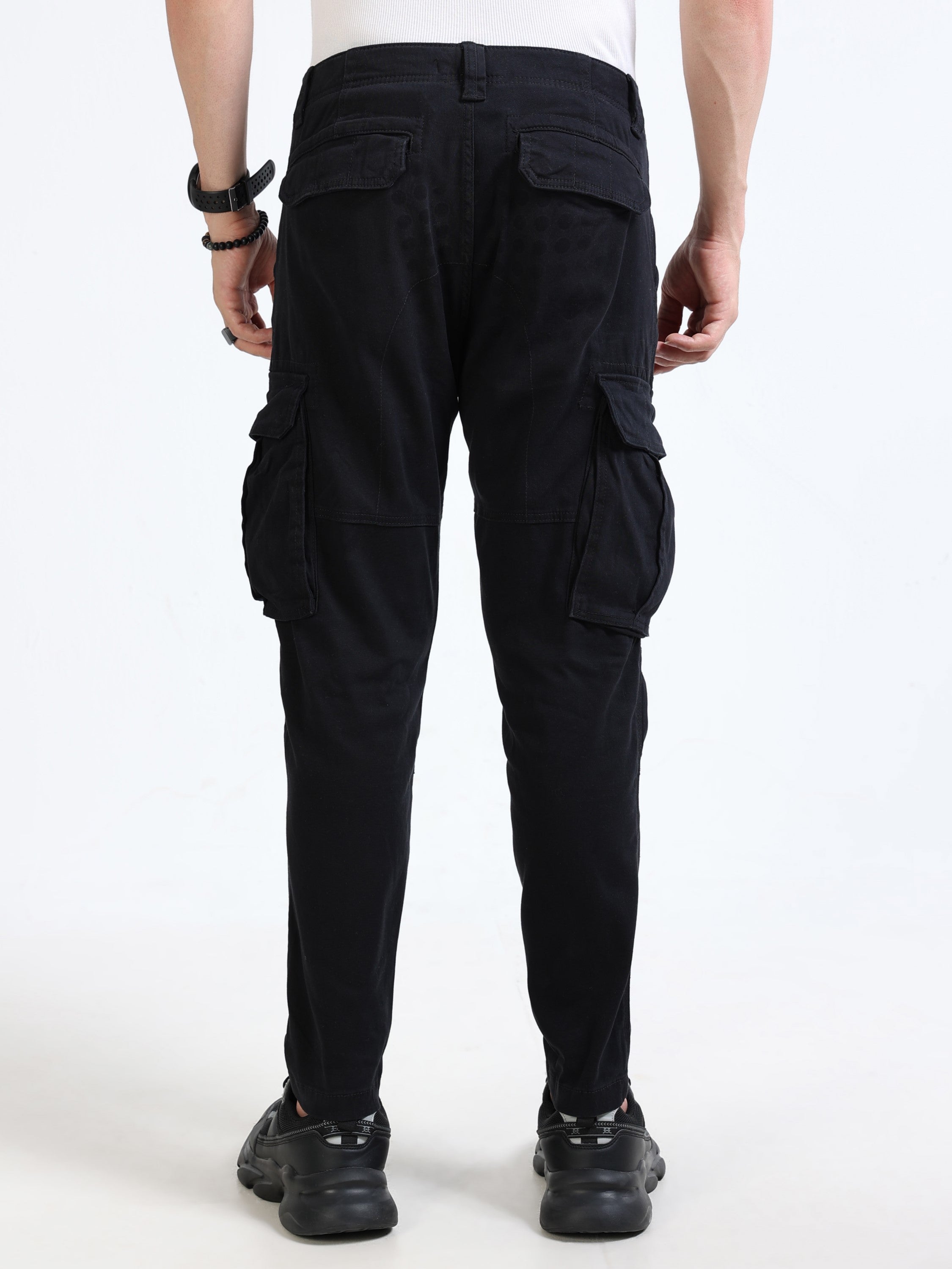 Men Black Mid Rise Cargo Pants
