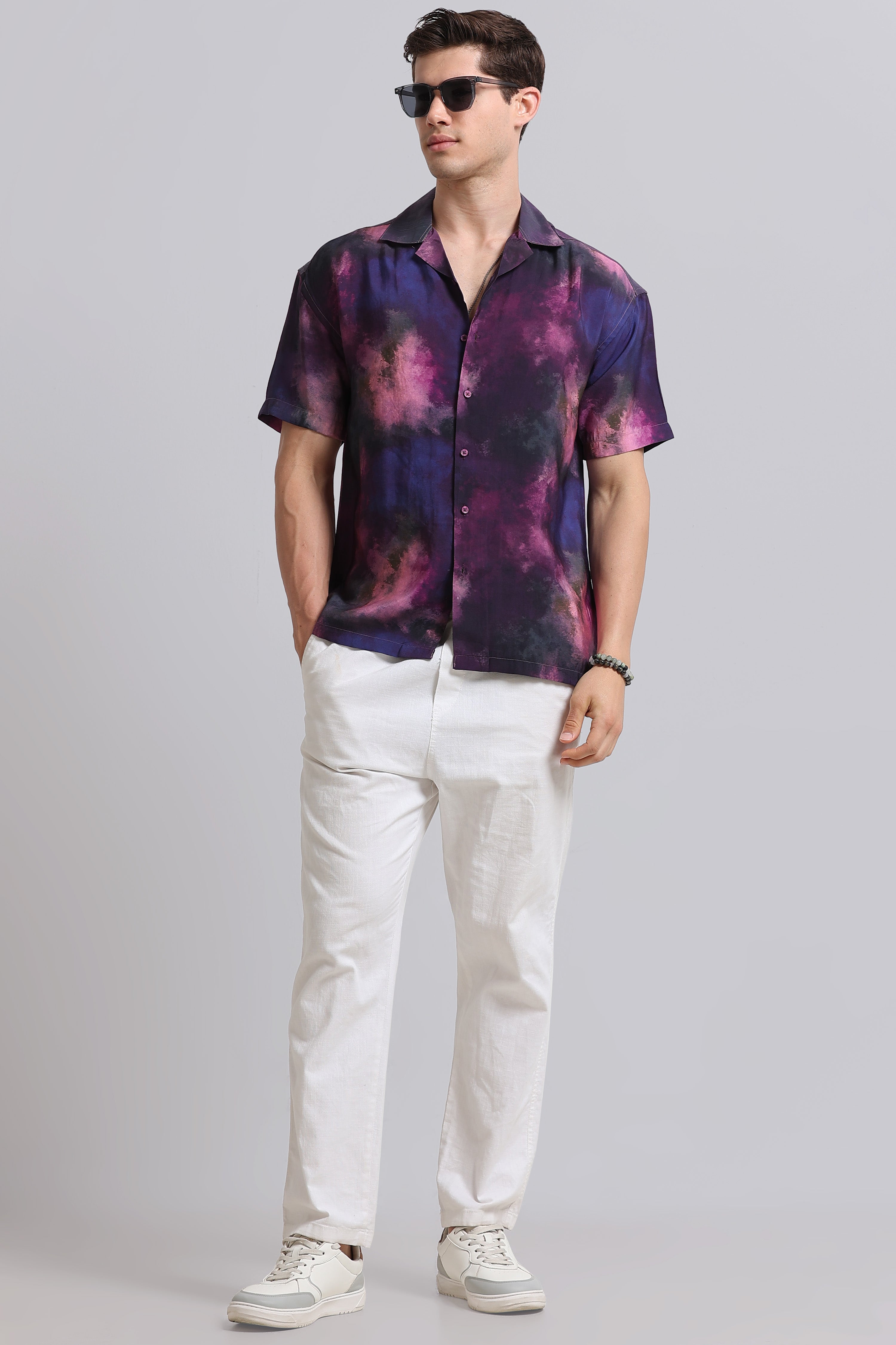 Men Purple Oversized Resort Shirt