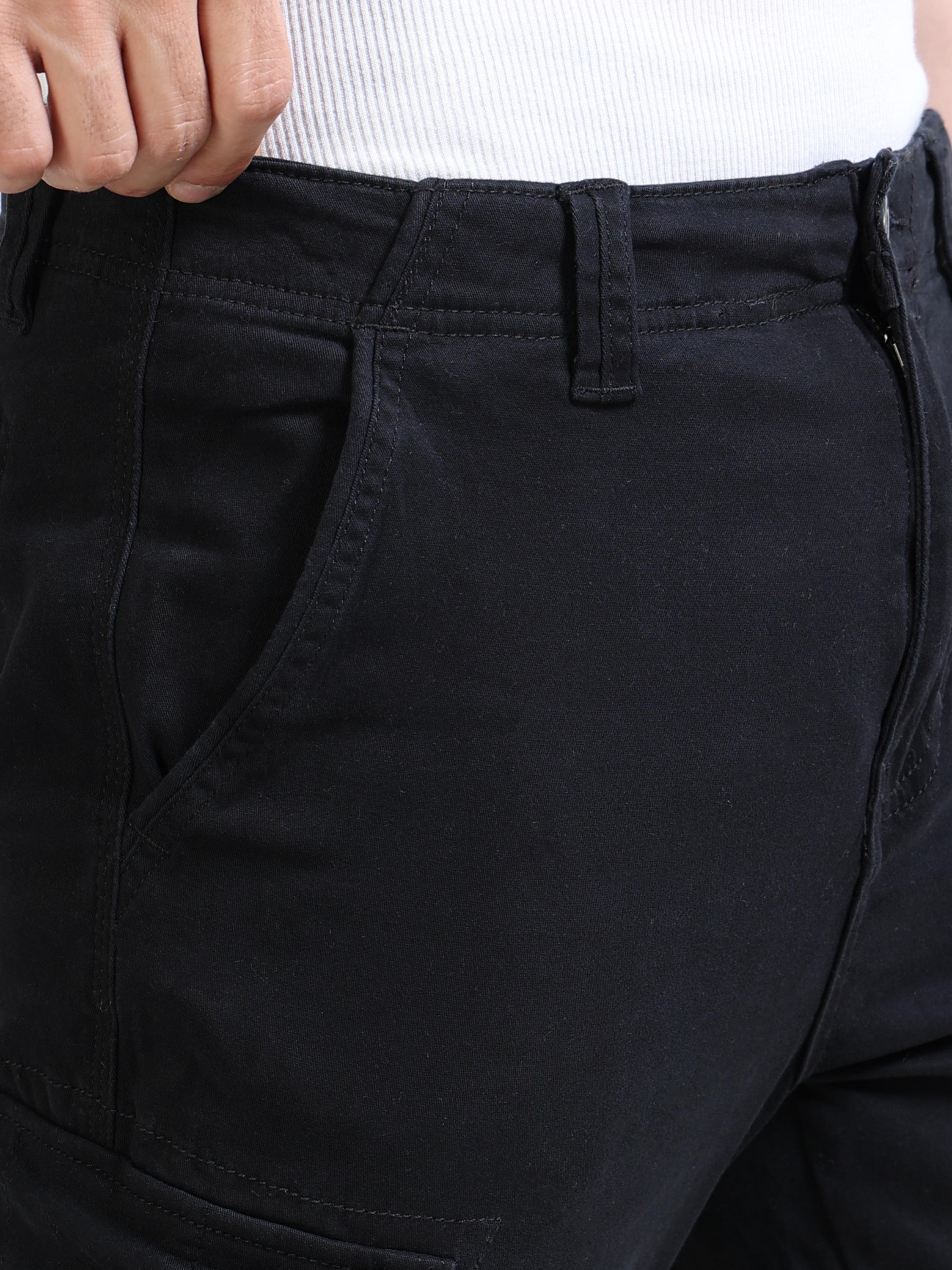Men Black Mid Rise Cargo Pants
