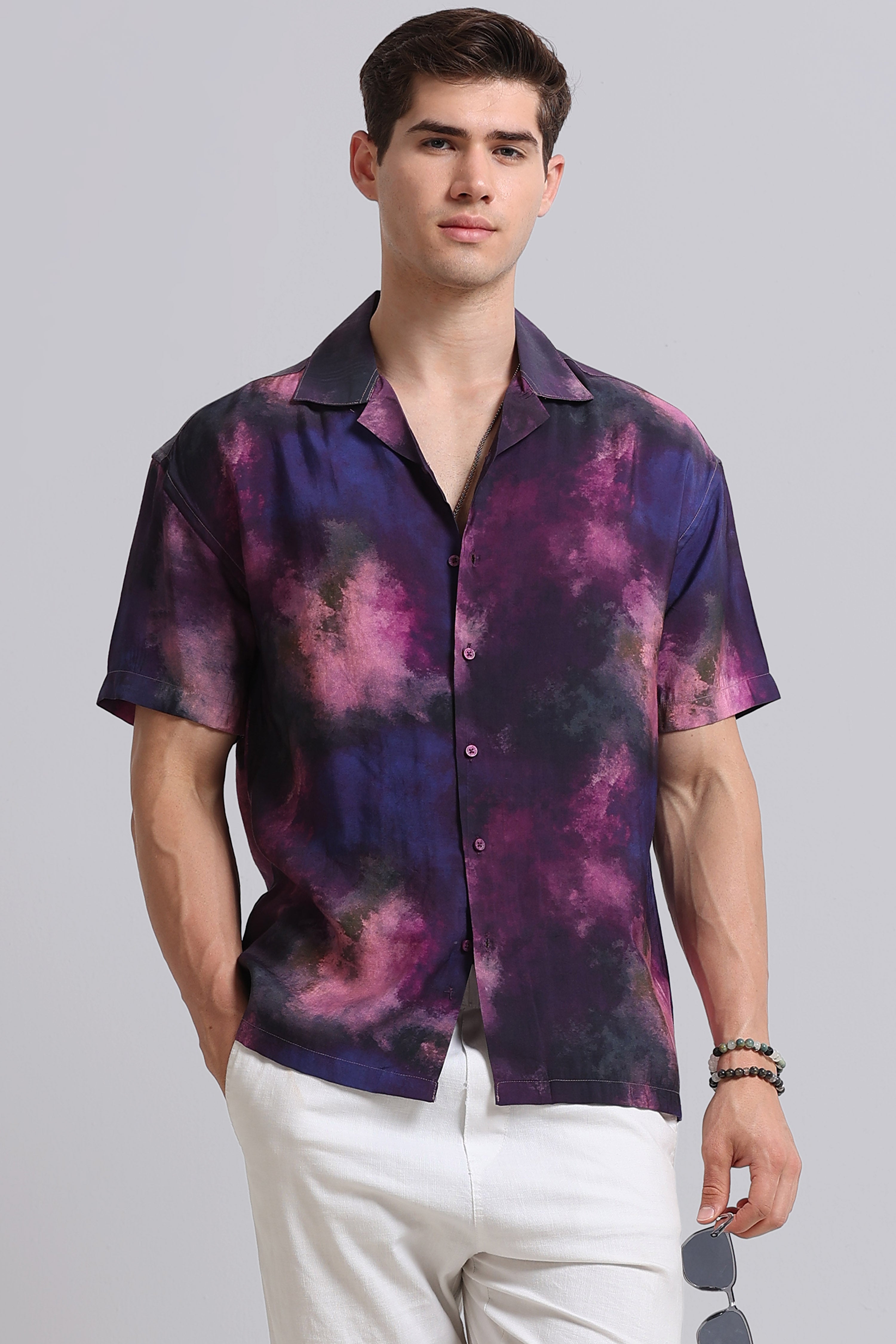Men Purple Oversized Resort Shirt