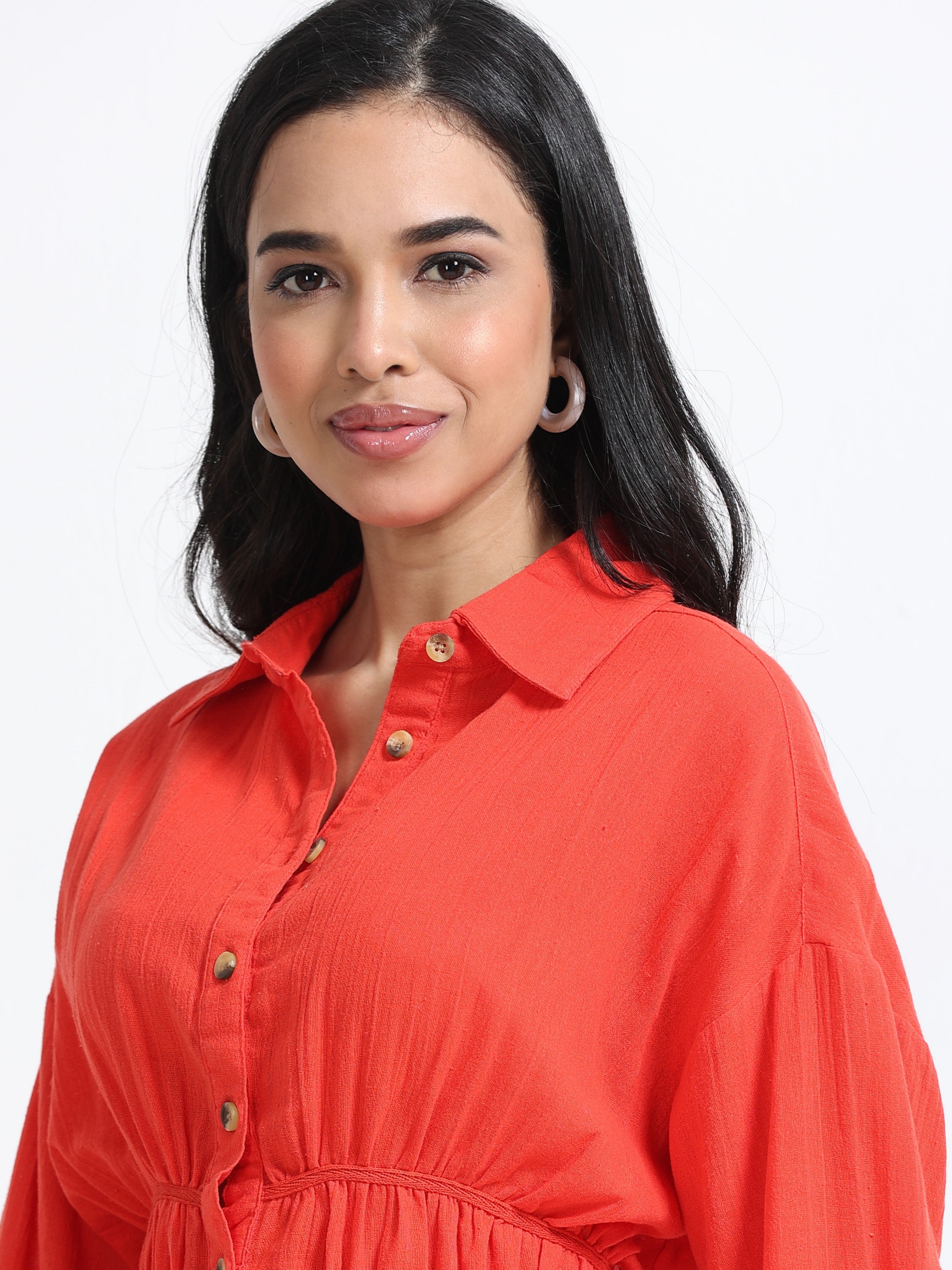 Women Red Back Cut-Out Shirt