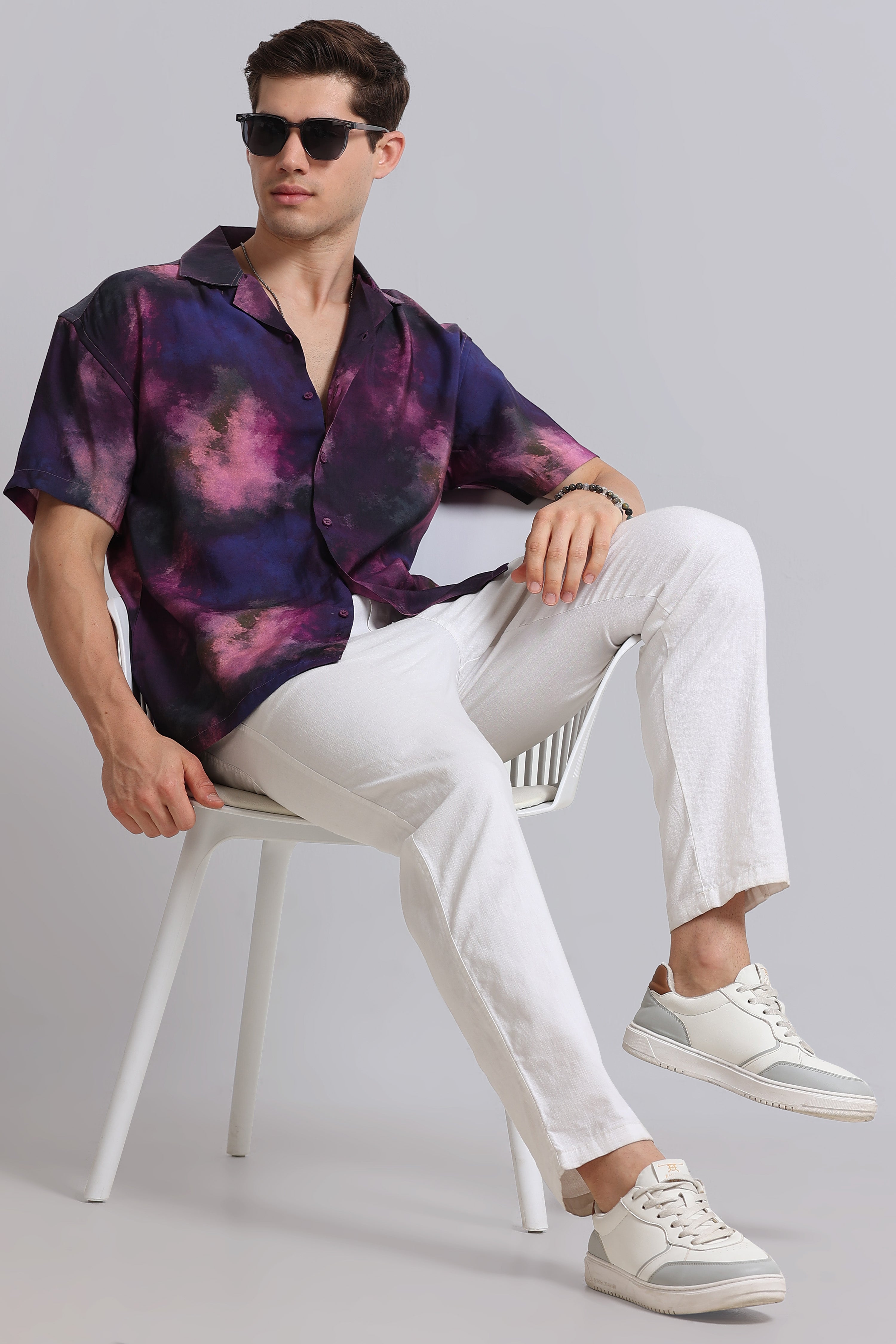 Men Purple Oversized Resort Shirt
