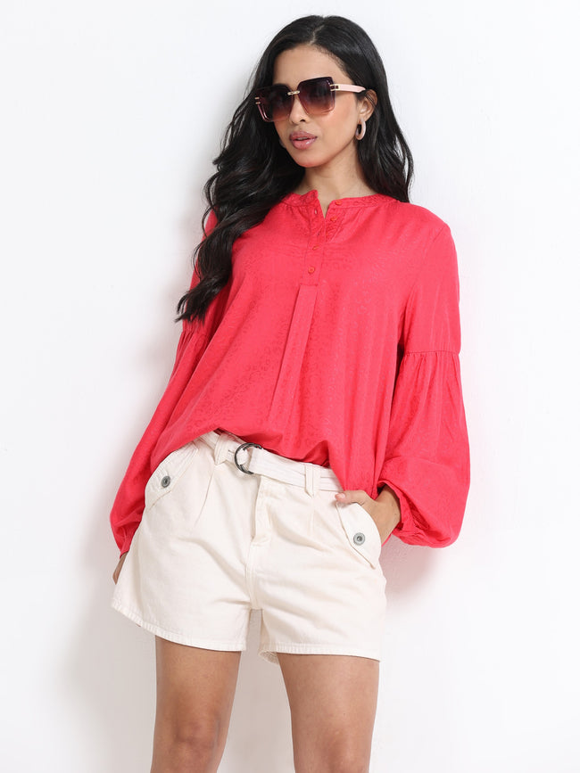 Women Y-Neck Bell Sleeve Top
