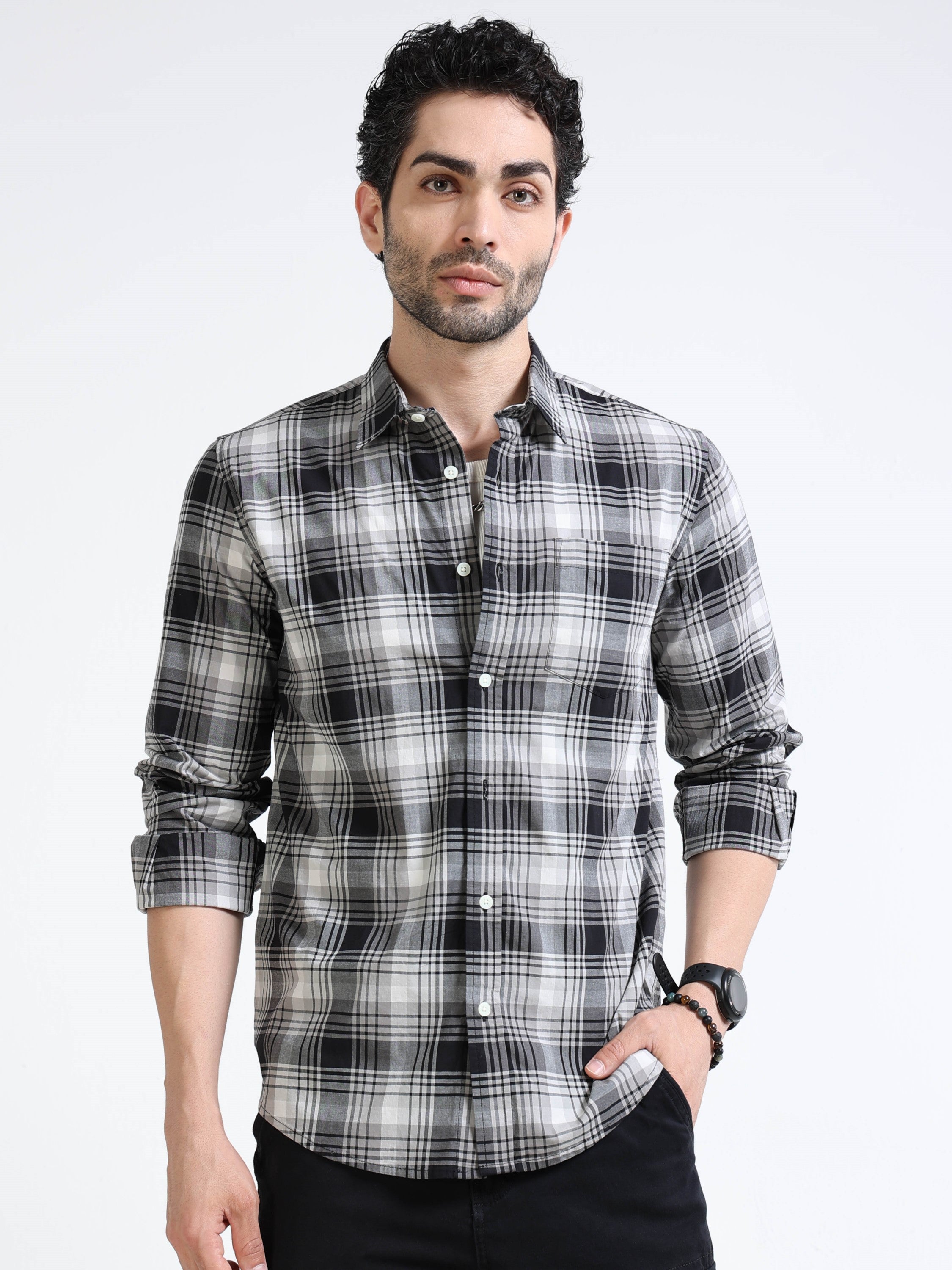 Men Black Regular Fit Check Shirt