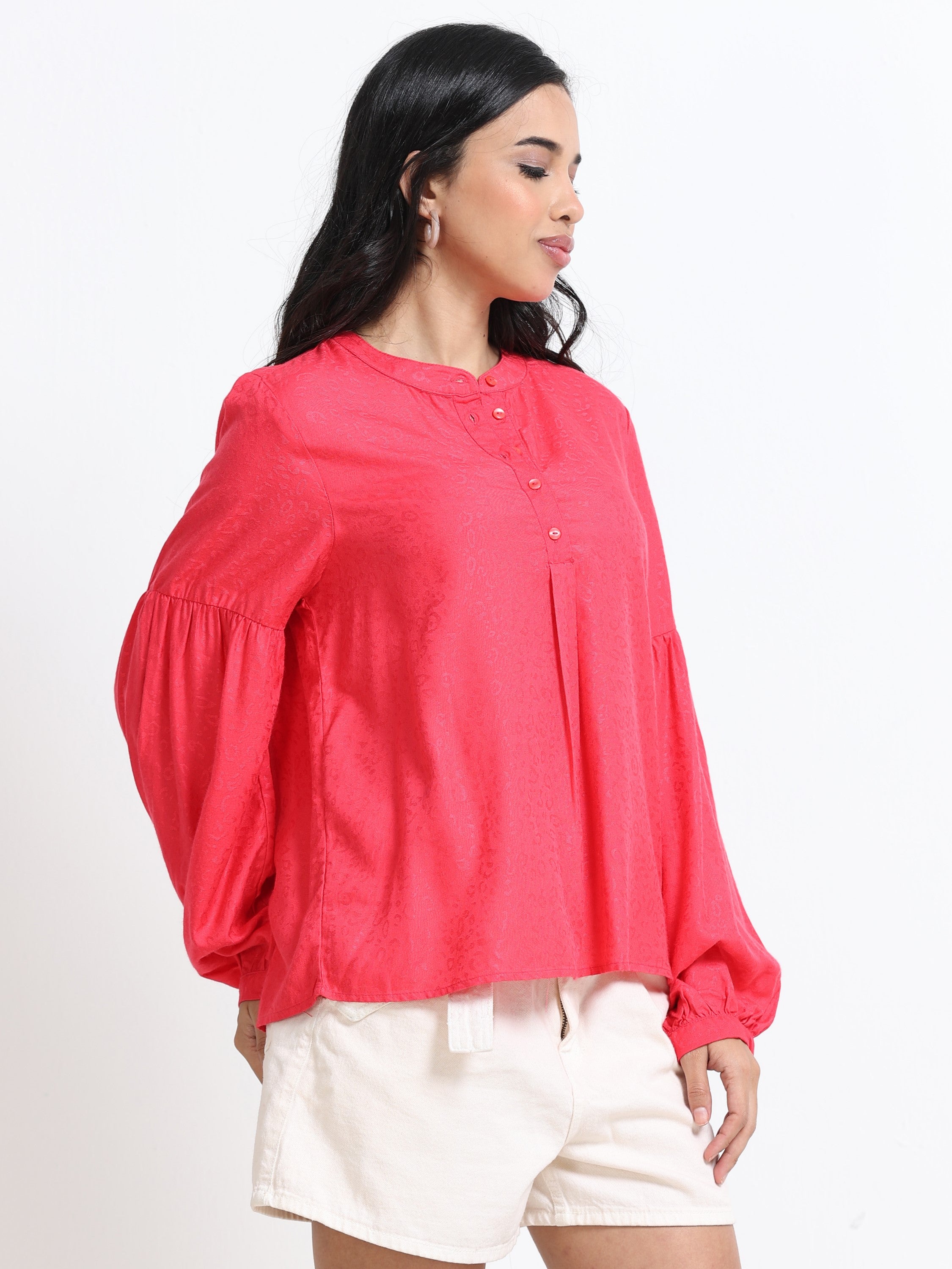 Women Y-Neck Bell Sleeve Top
