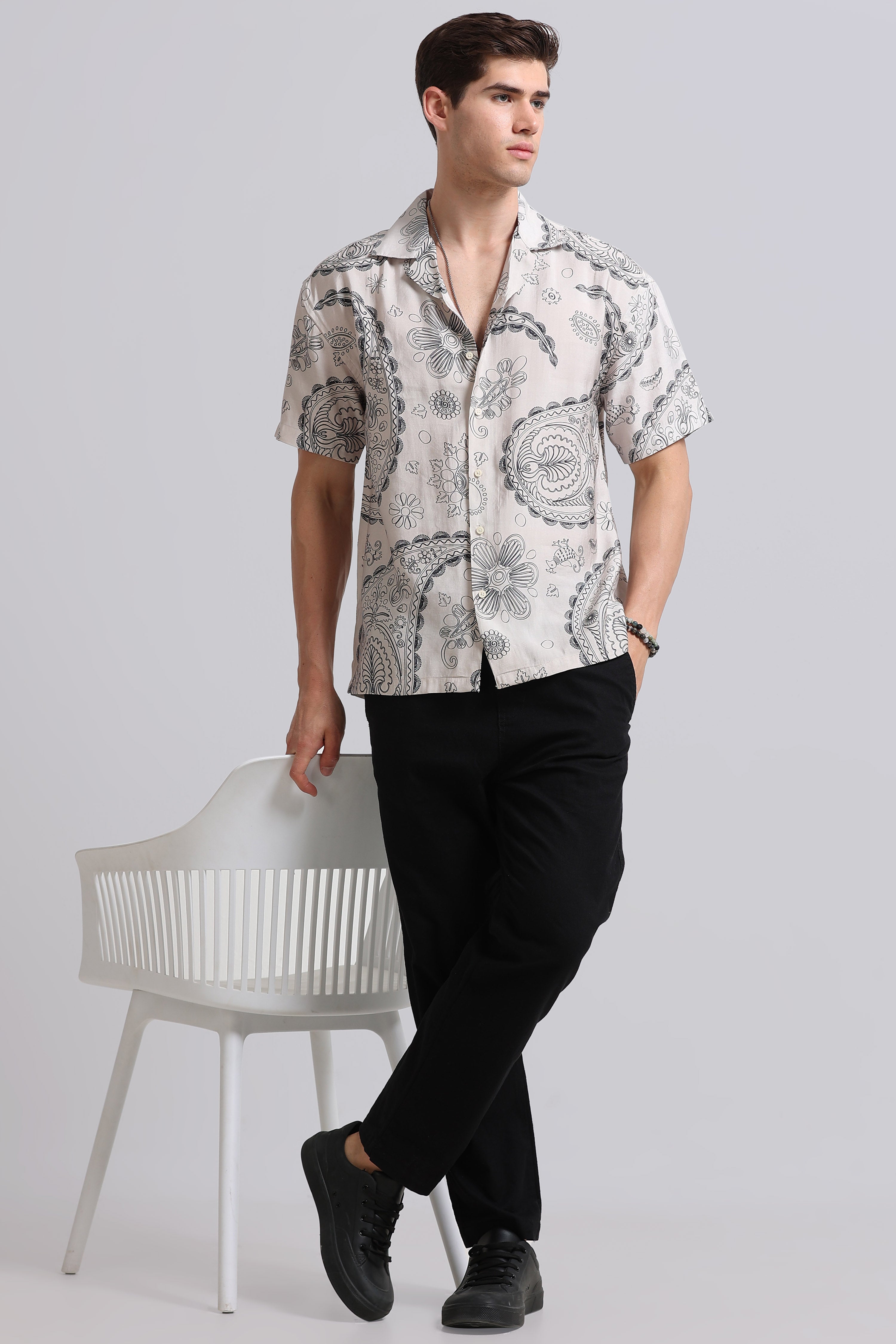 Men Off White Oversized Resort Shirt