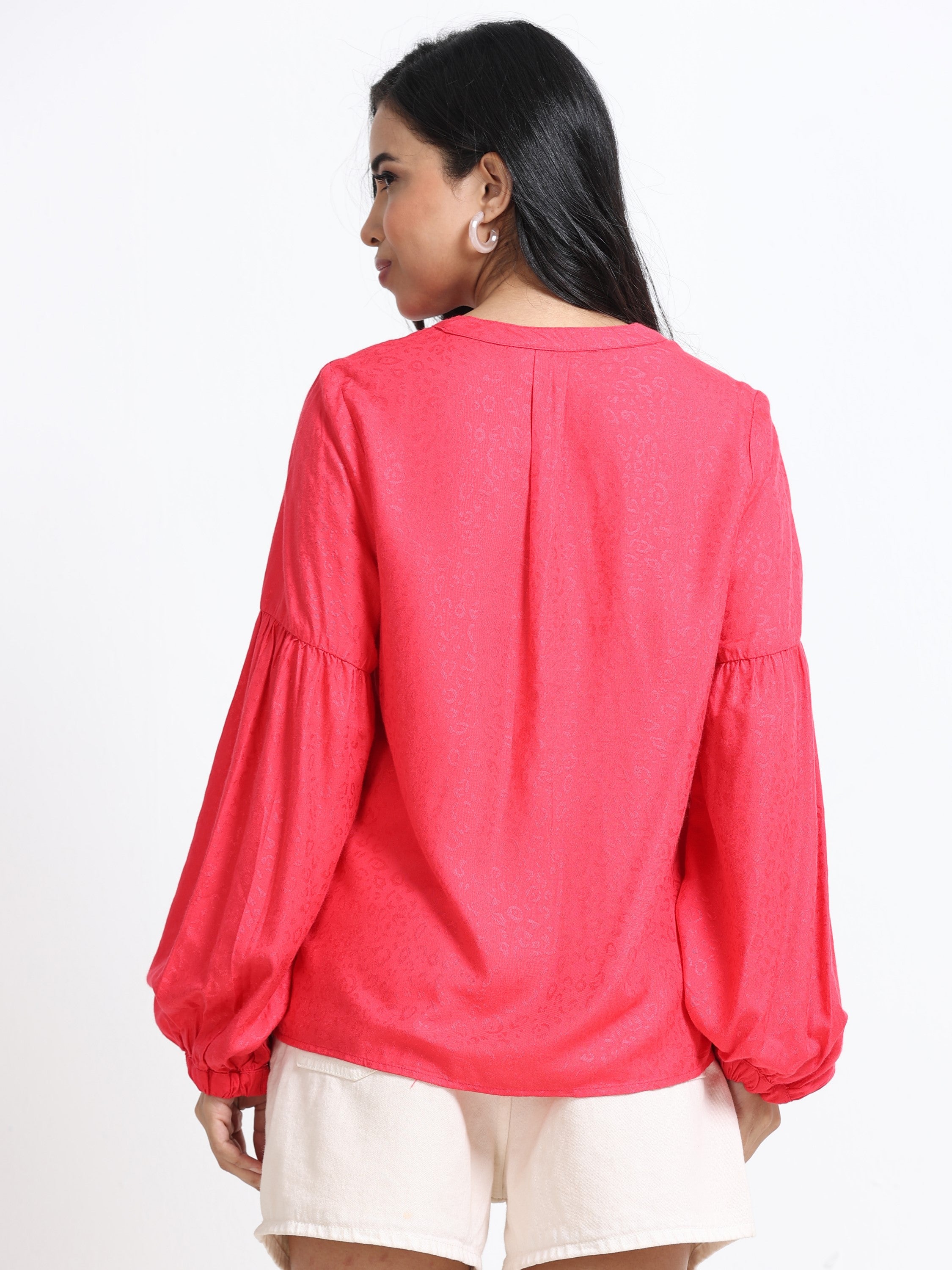 Women Y-Neck Bell Sleeve Top