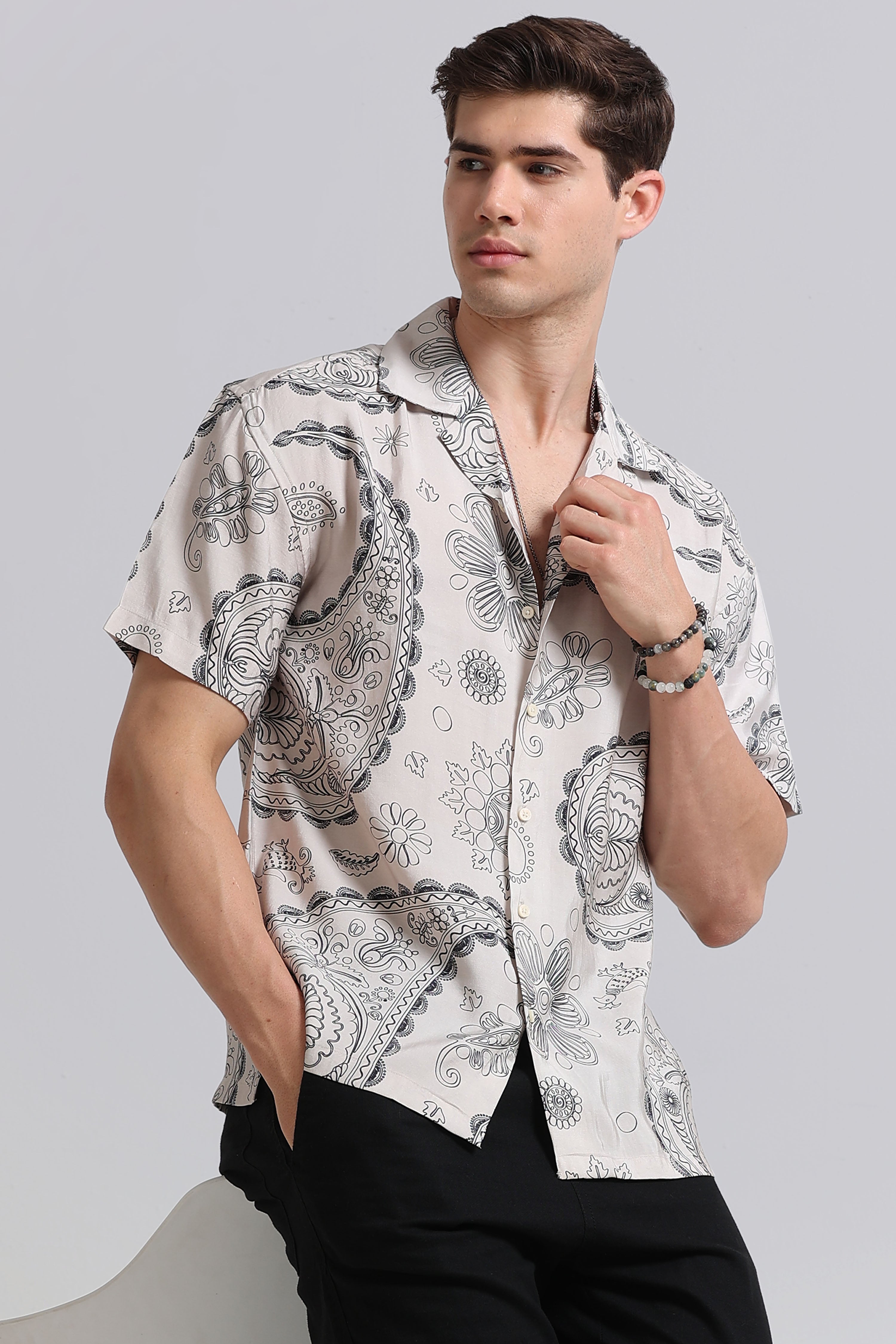 Men Off White Oversized Resort Shirt