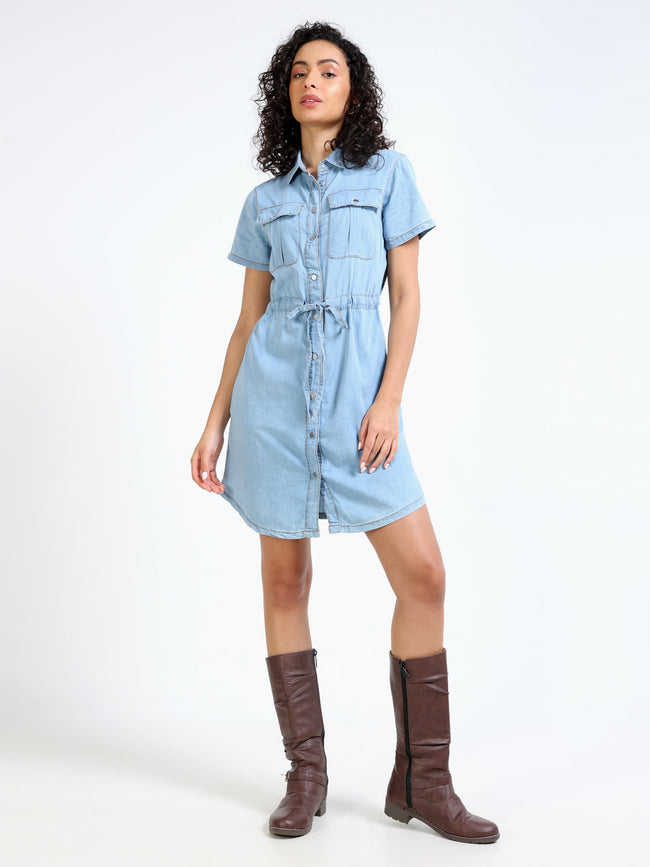 Women Denim Blue Shirt Dress