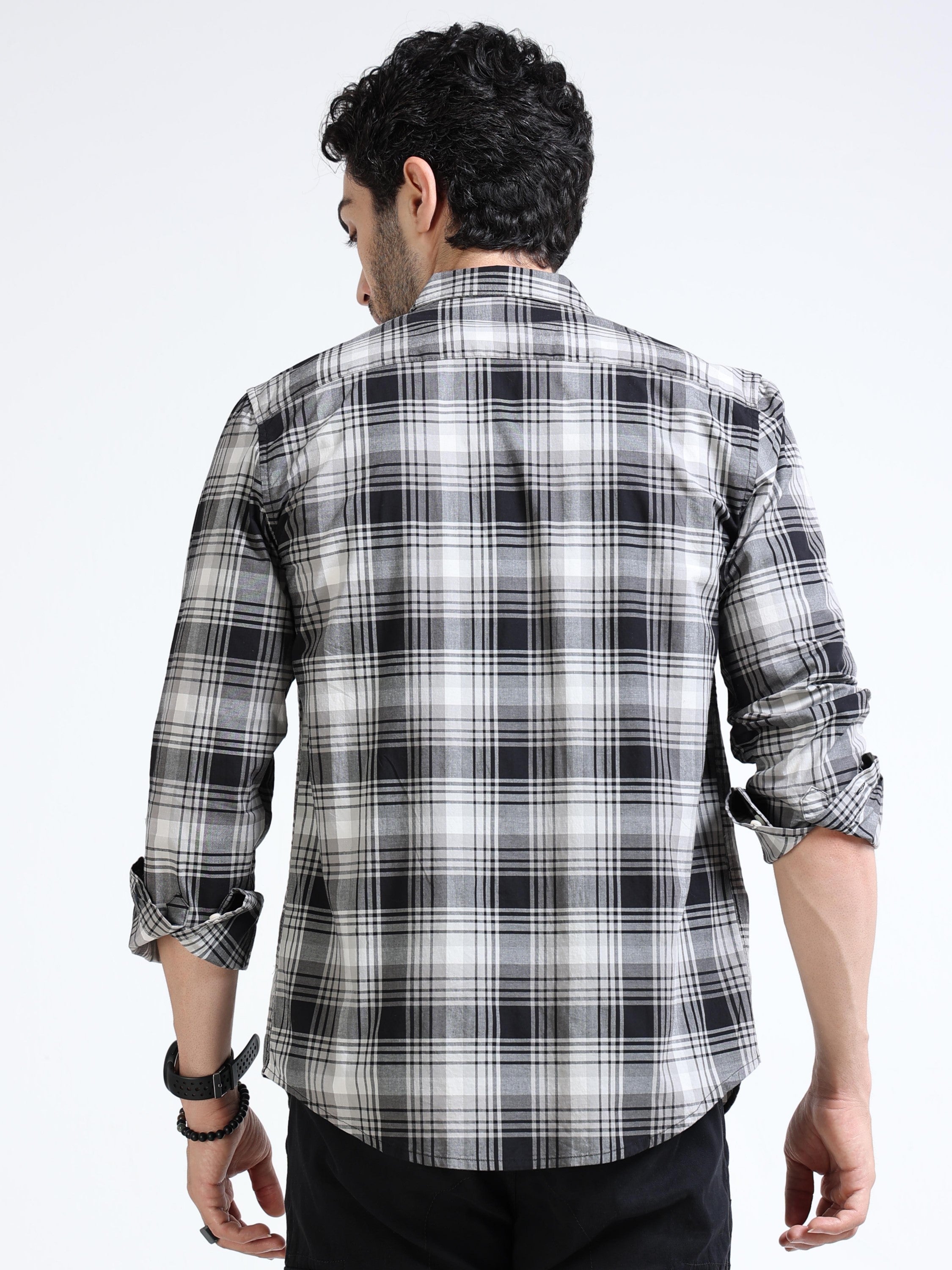 Men Black Regular Fit Check Shirt