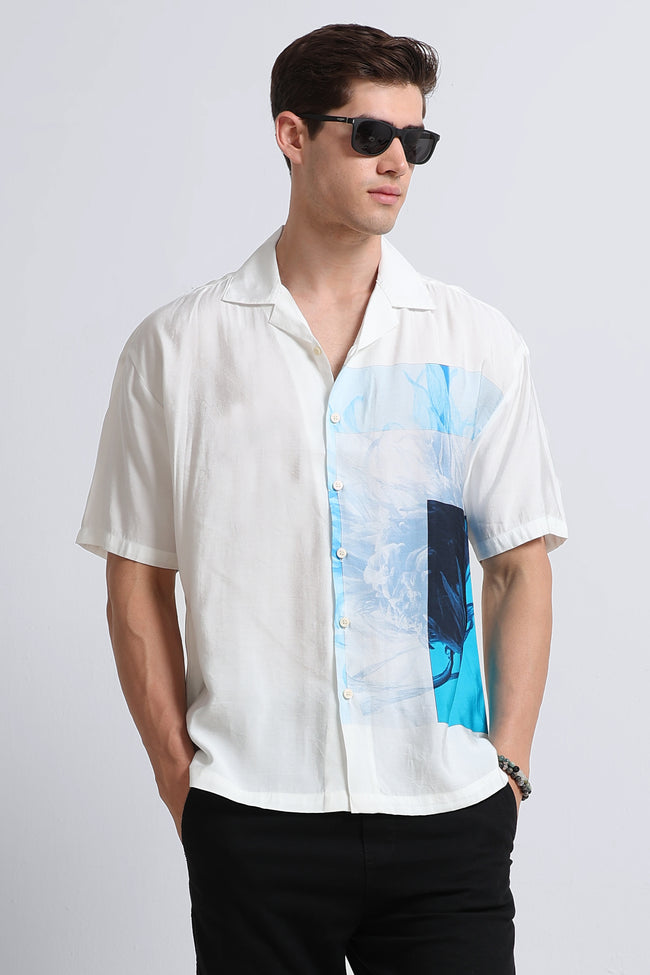 Men Blue Oversized Graphic Print Shirt