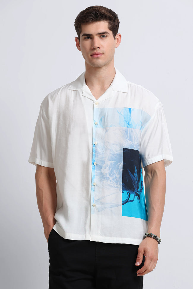 Men Blue Oversized Graphic Print Shirt