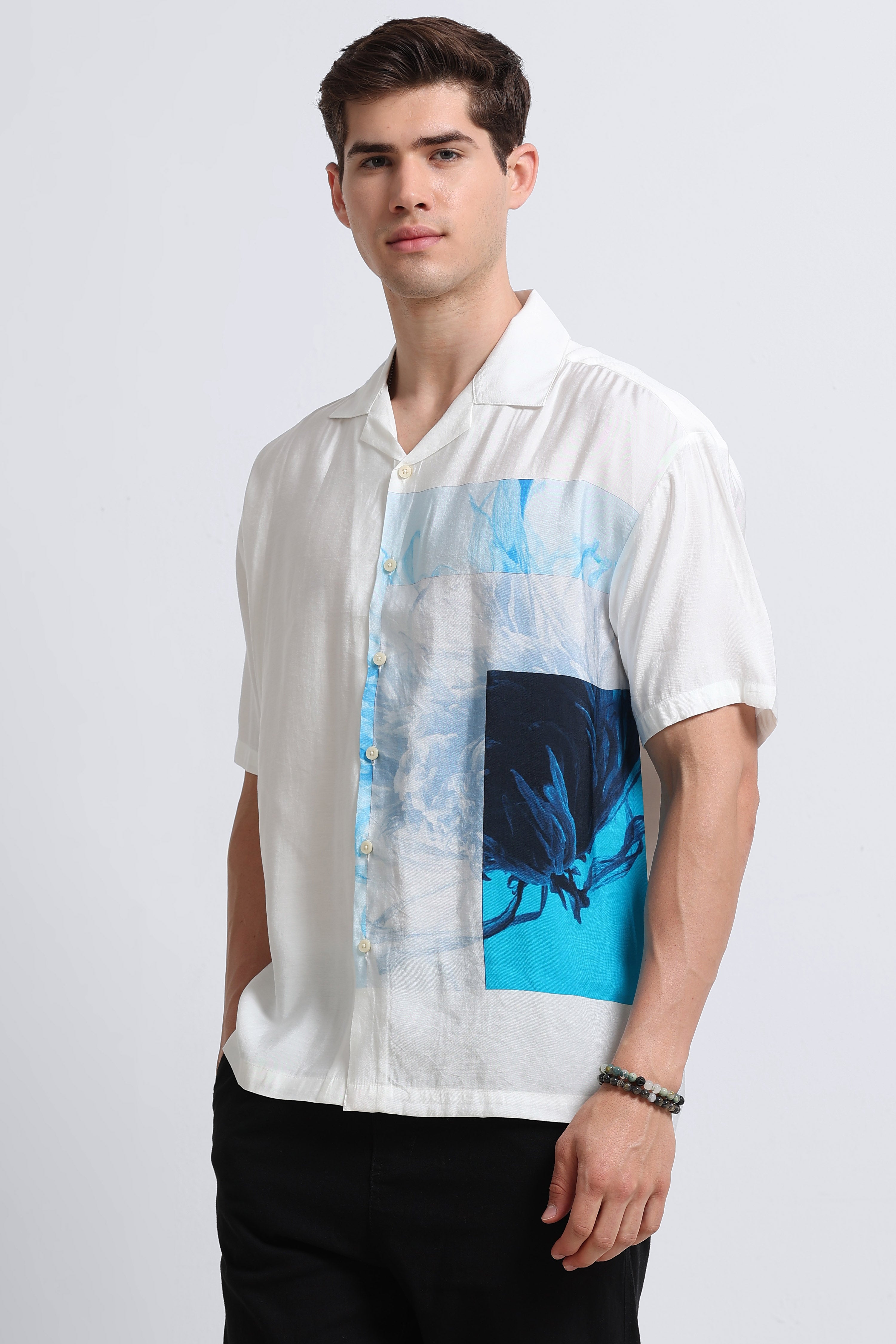 Men Blue Oversized Graphic Print Shirt