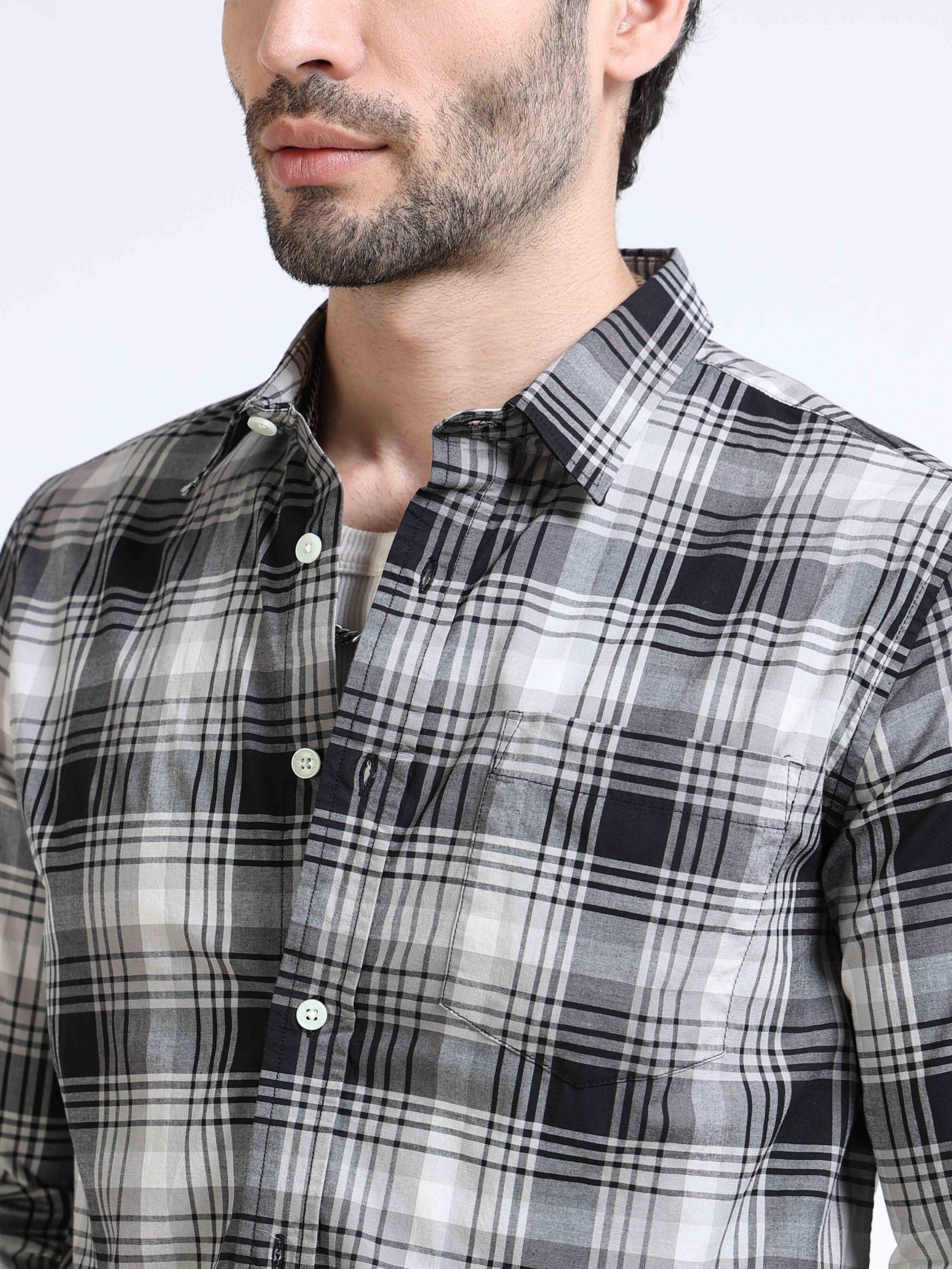 Men Black Regular Fit Check Shirt