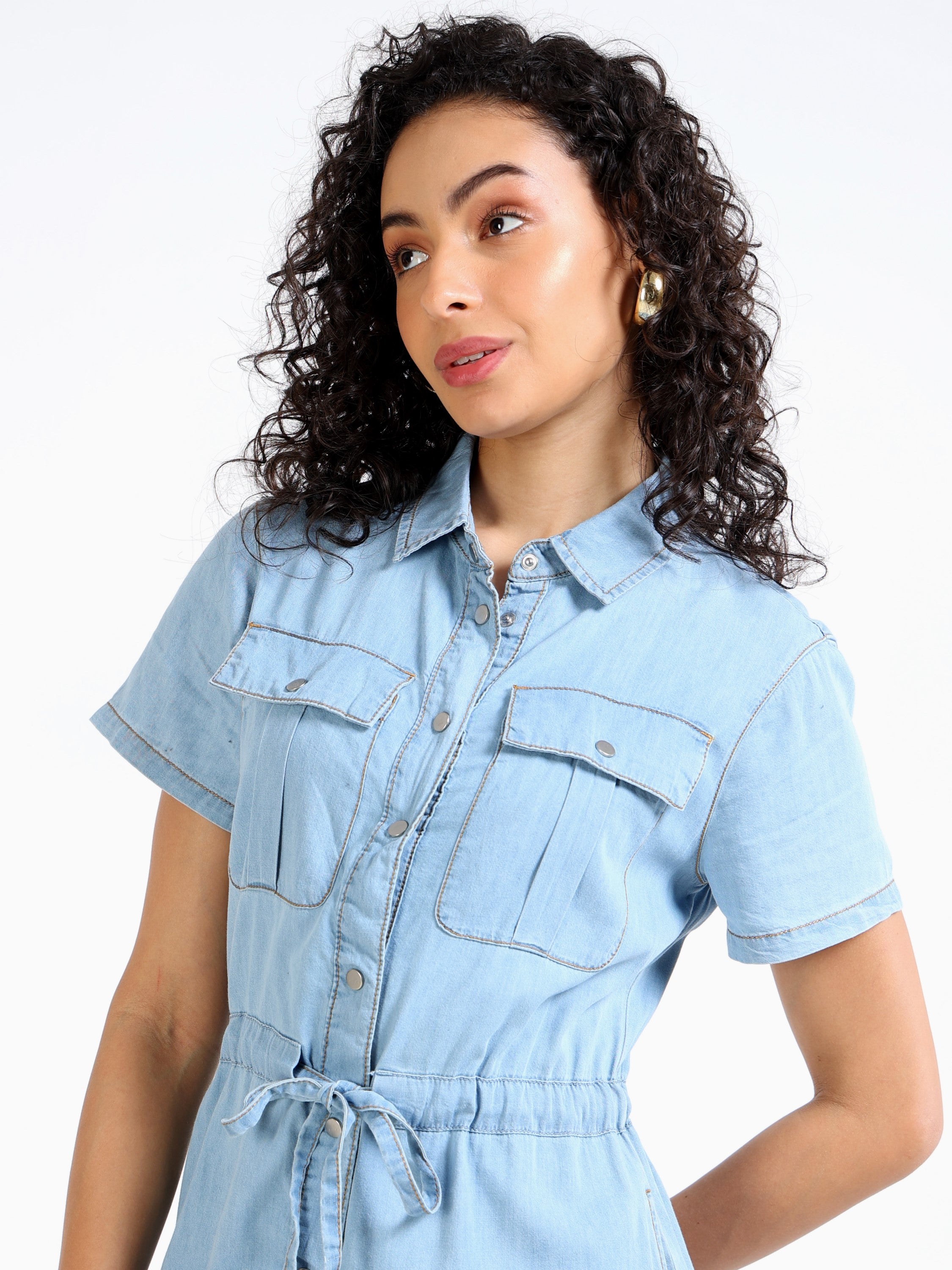 Women Denim Blue Shirt Dress