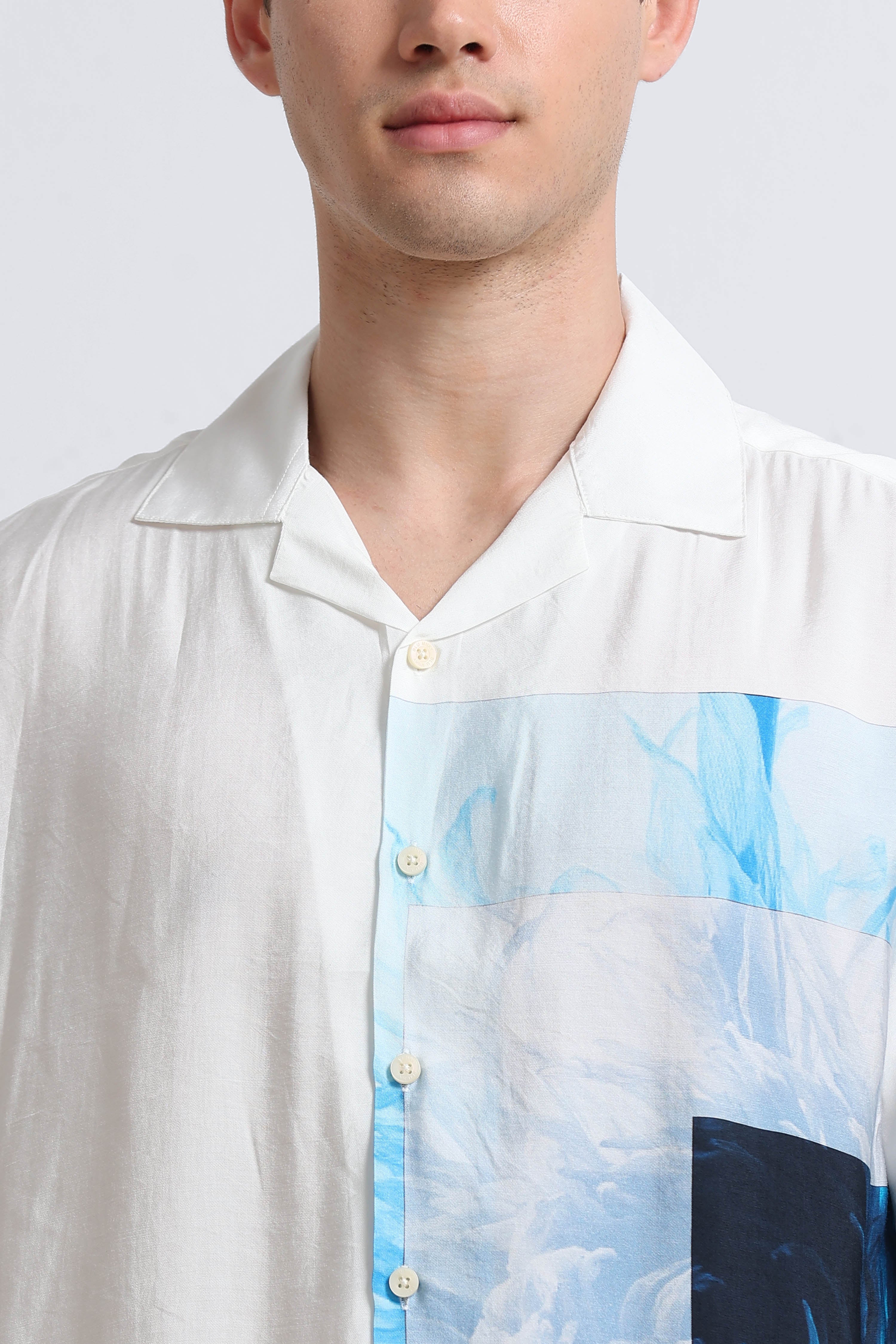 Men Blue Oversized Graphic Print Shirt