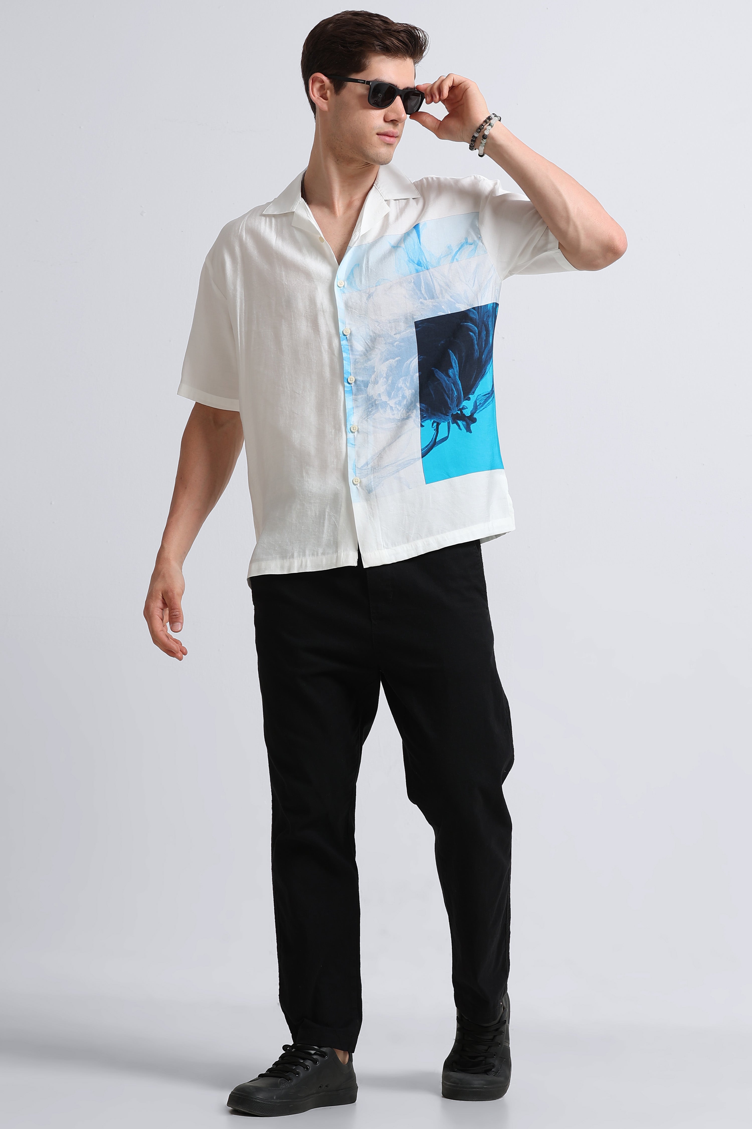 Men Blue Oversized Graphic Print Shirt