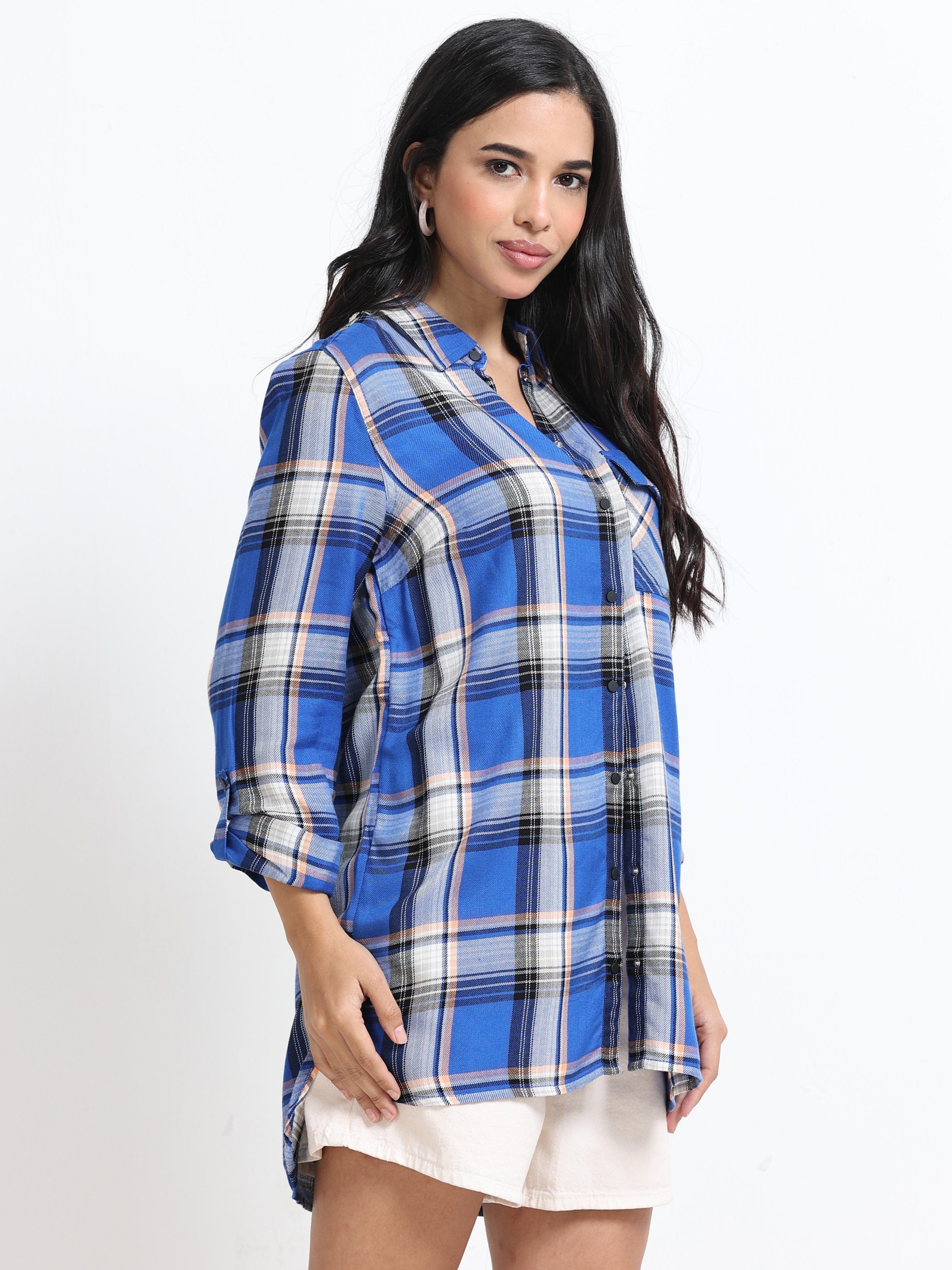 Women Relaxed Fit Blue Checked Shirt