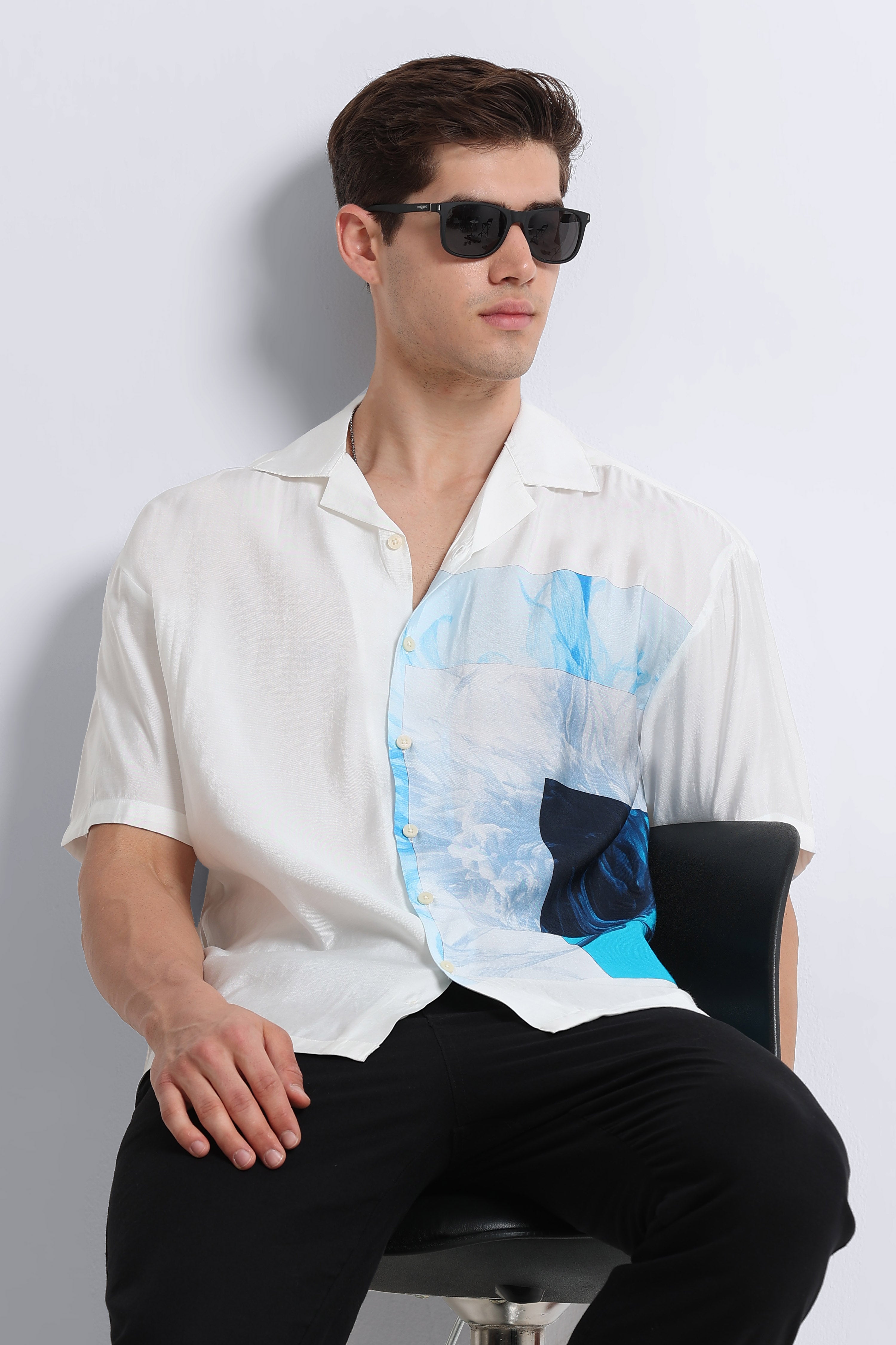 Men Blue Oversized Graphic Print Shirt