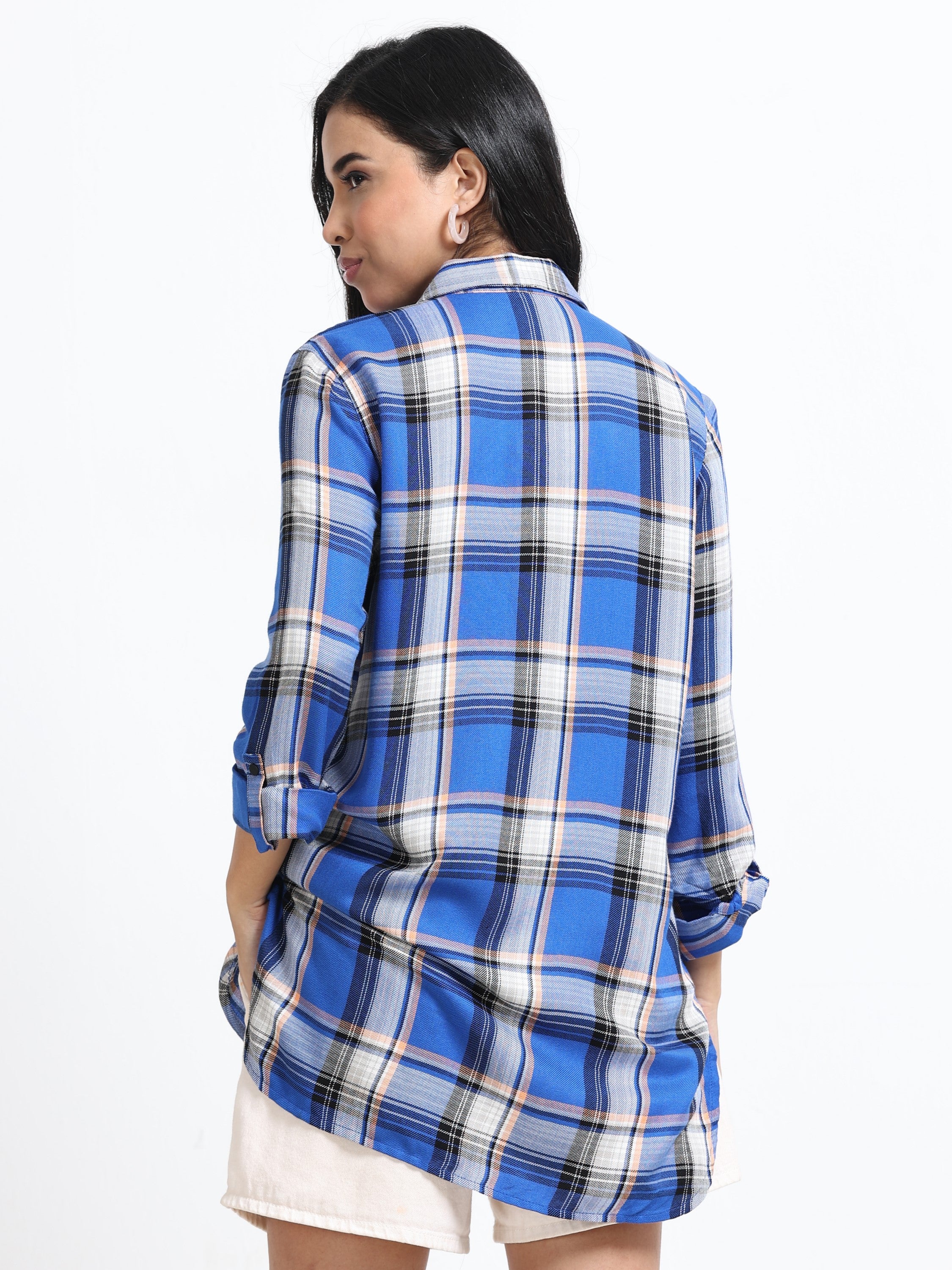 Women Relaxed Fit Blue Checked Shirt