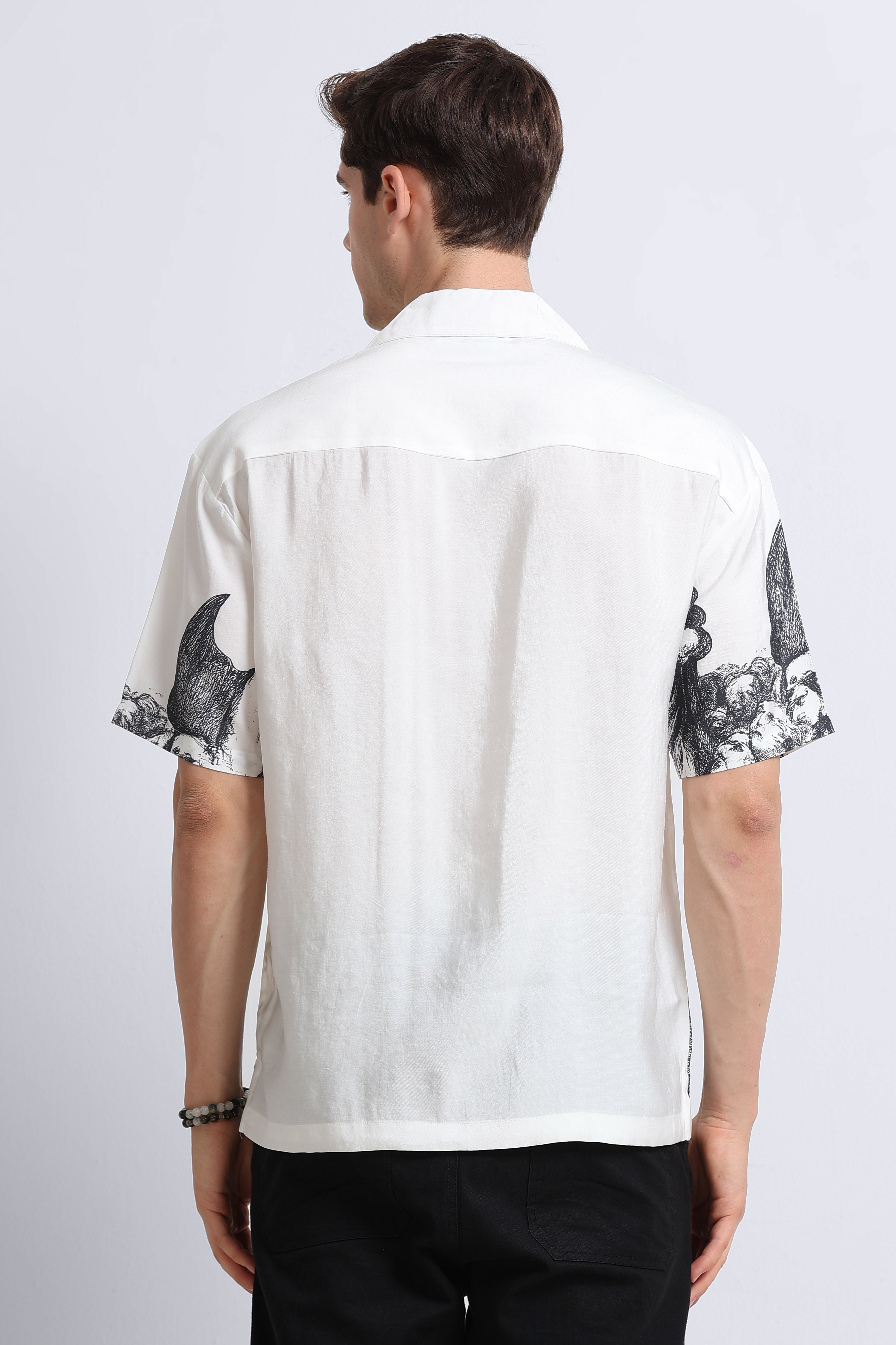 Men Grey Oversized Graphic Print Shirt