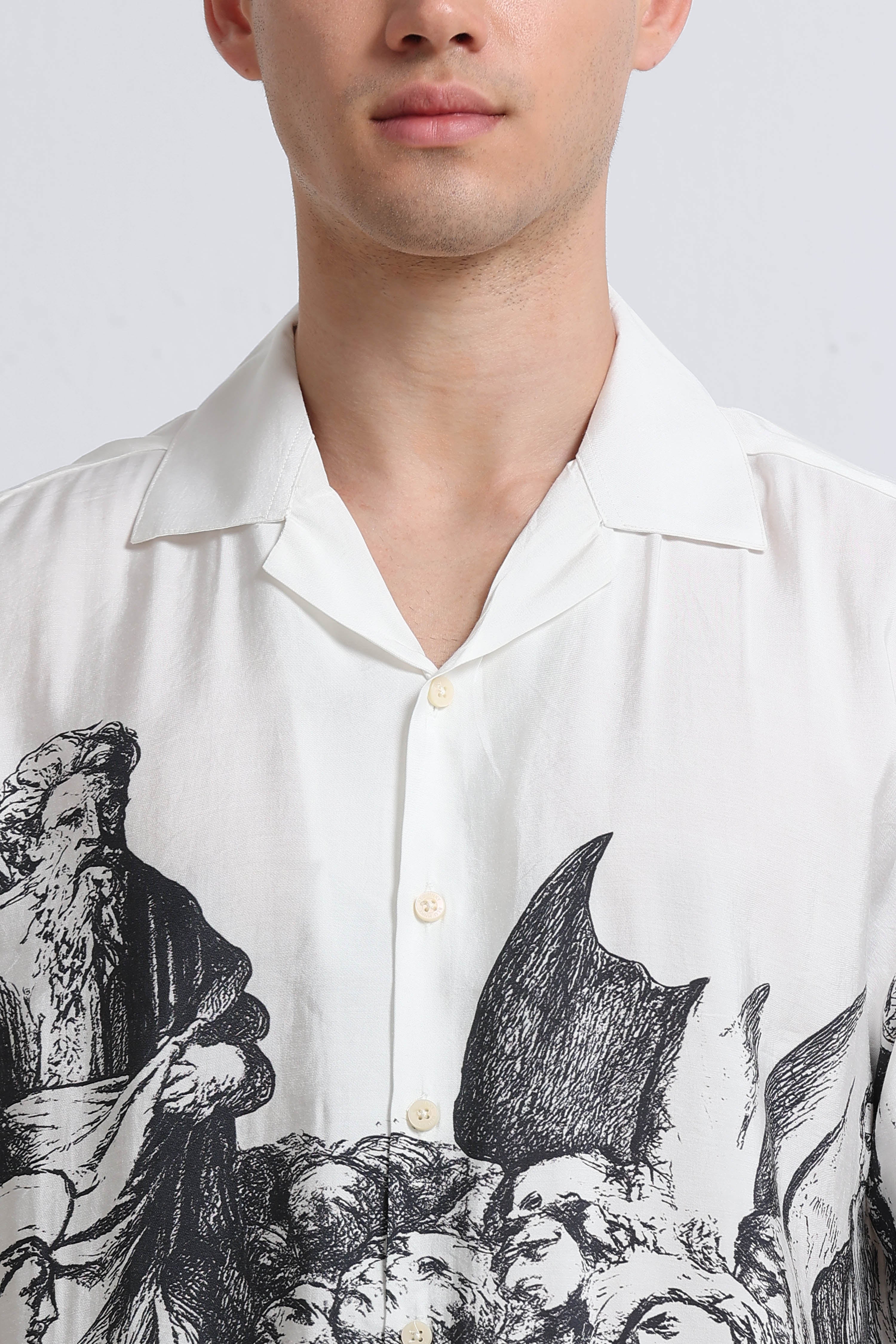Men Grey Oversized Graphic Print Shirt