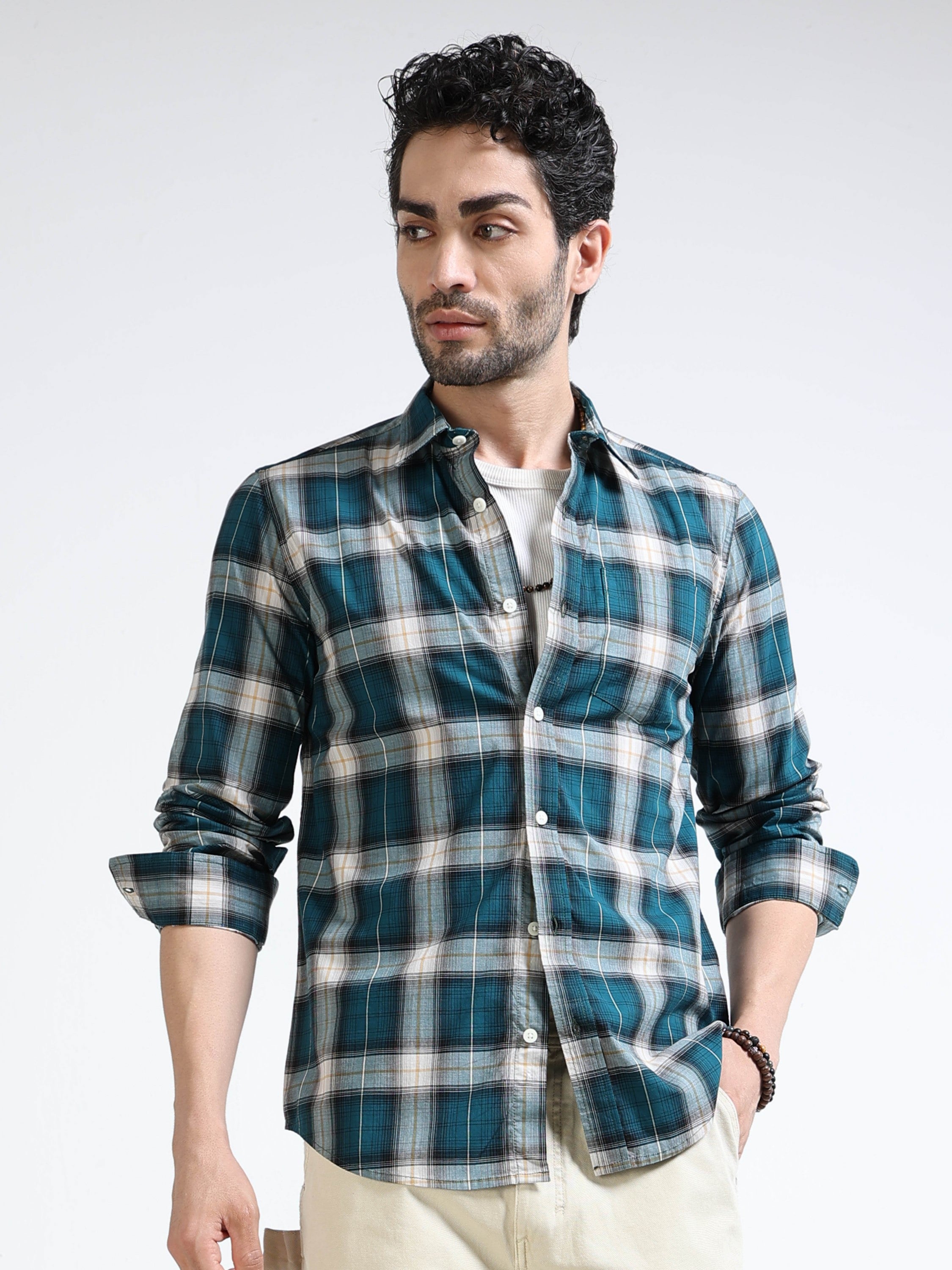 Men Green Plaid Regular Fit Shirt