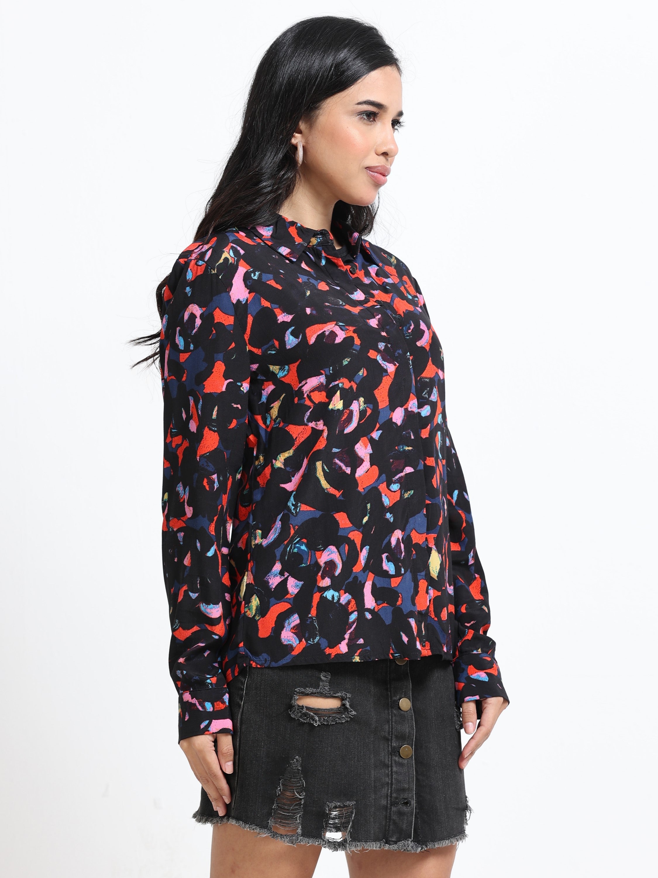 Women Viscose All Over Motif Shirt