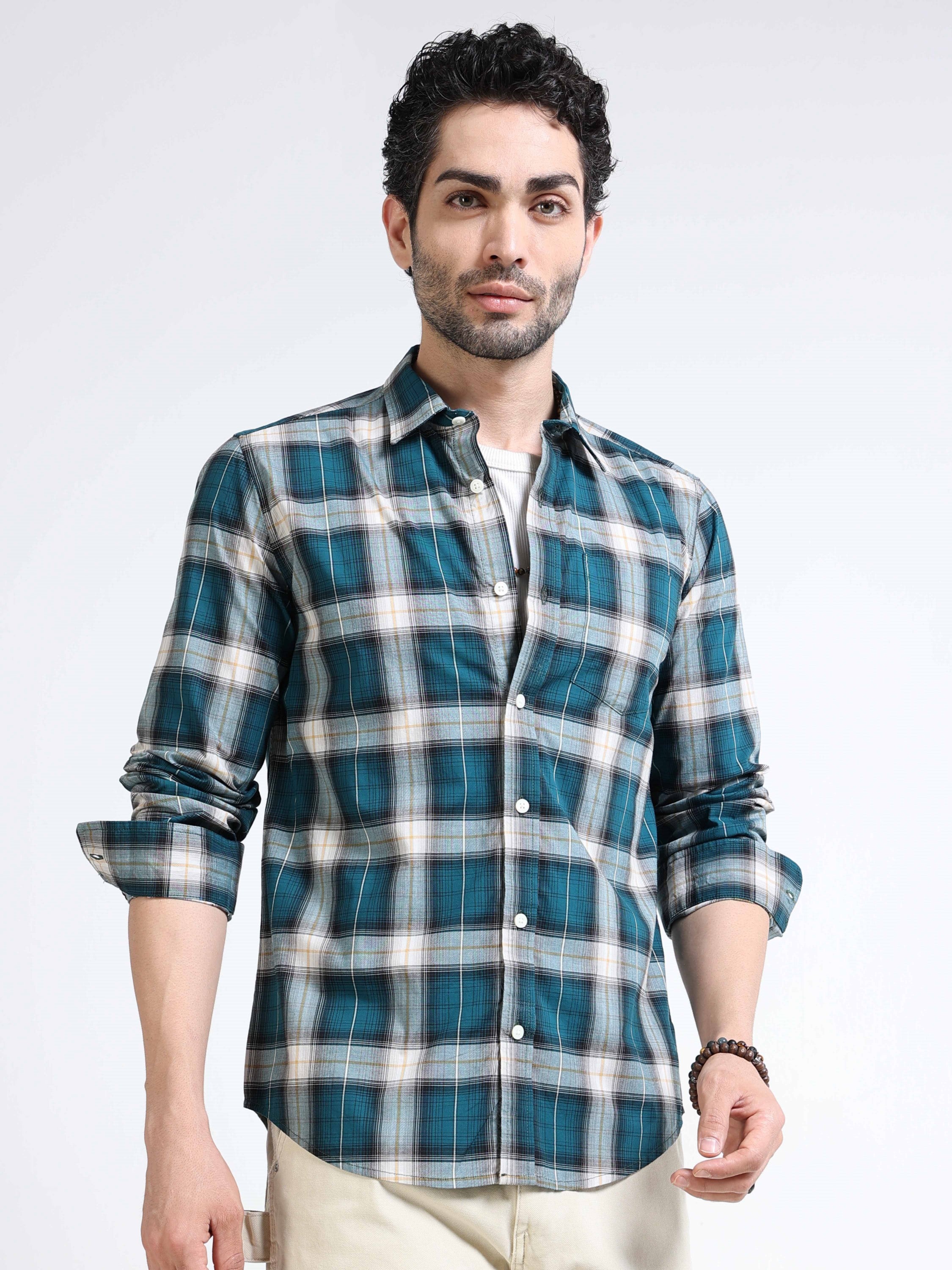 Men Green Plaid Regular Fit Shirt