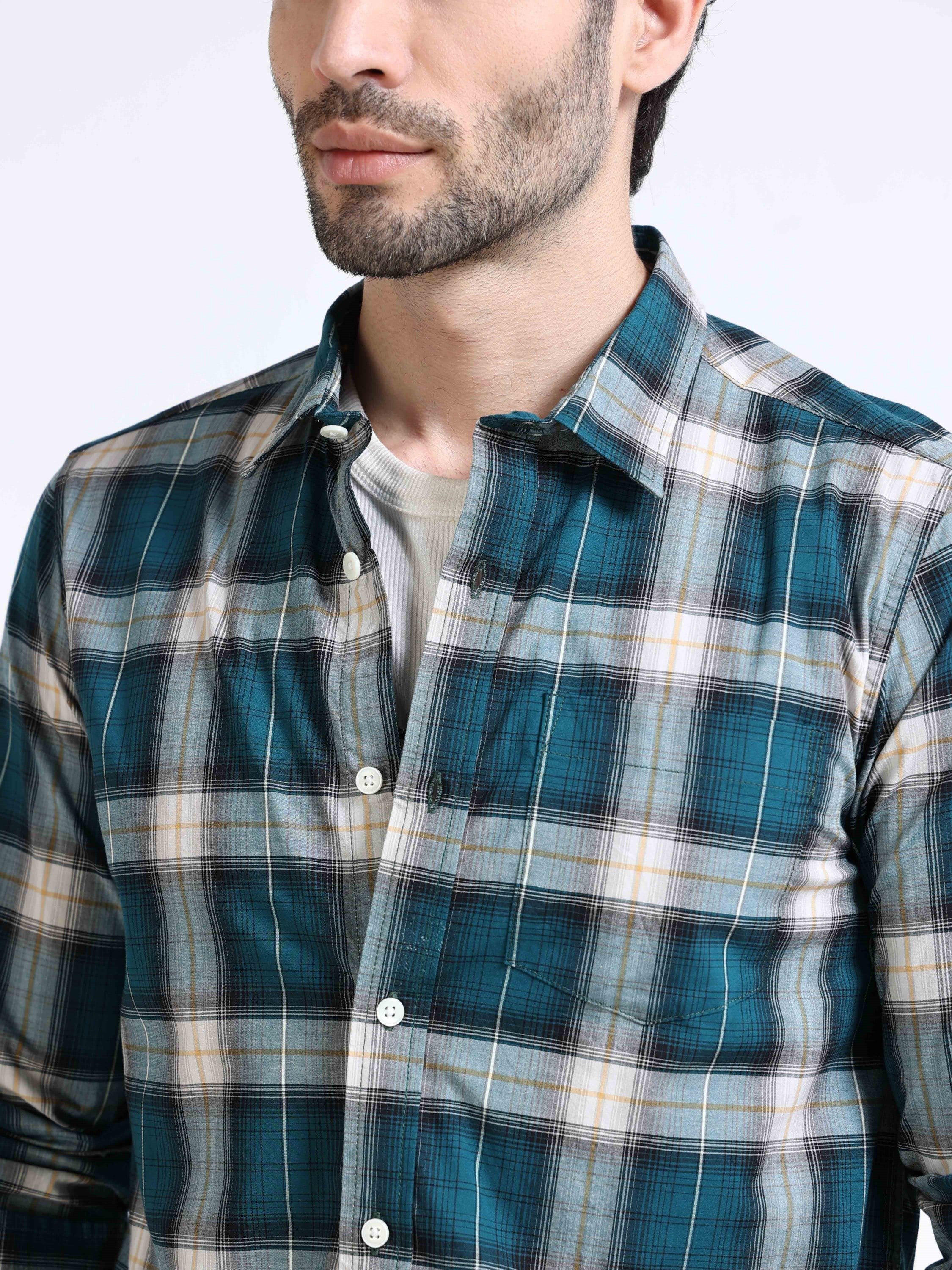 Men Green Plaid Regular Fit Shirt