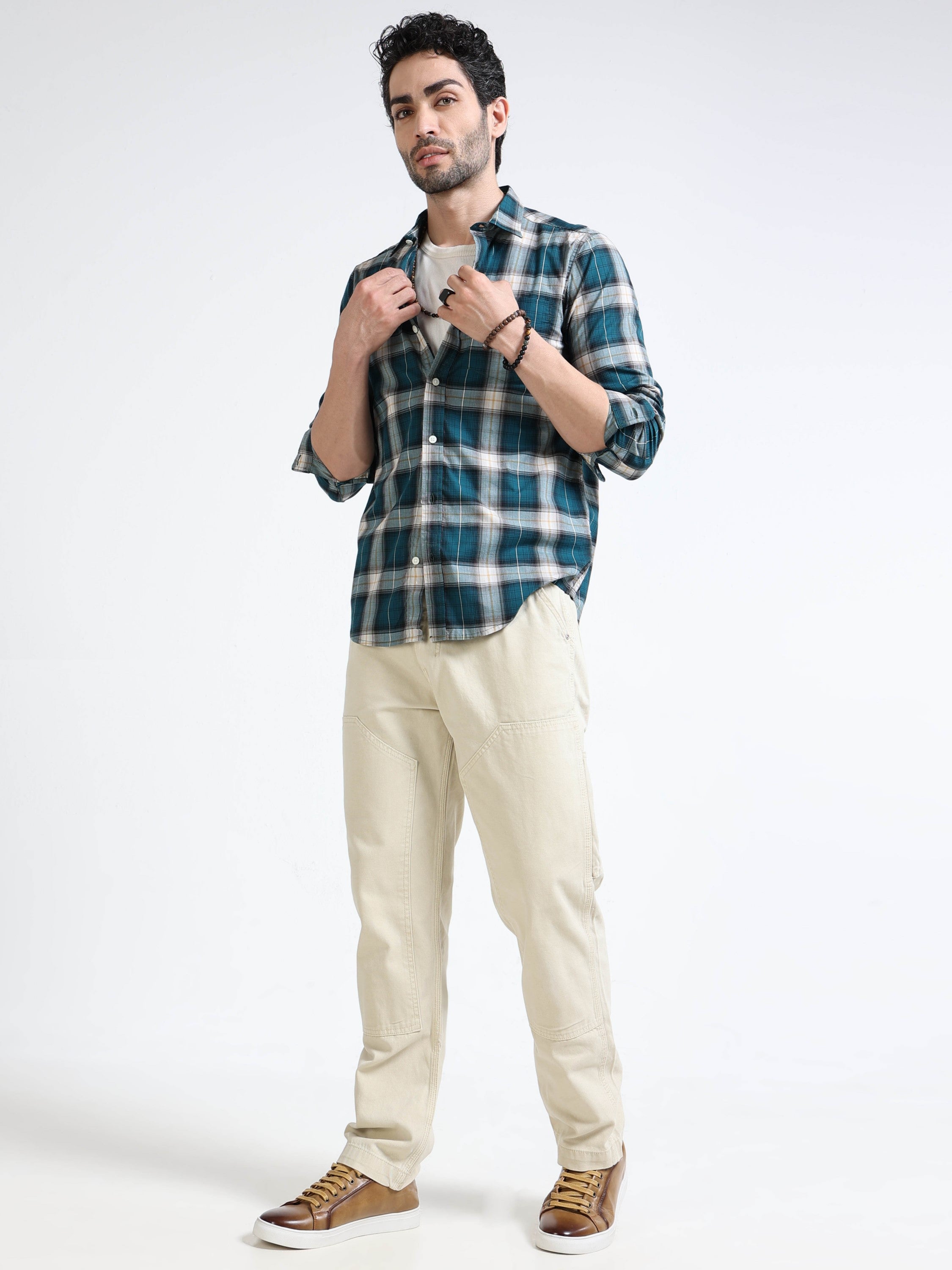 Men Green Plaid Regular Fit Shirt