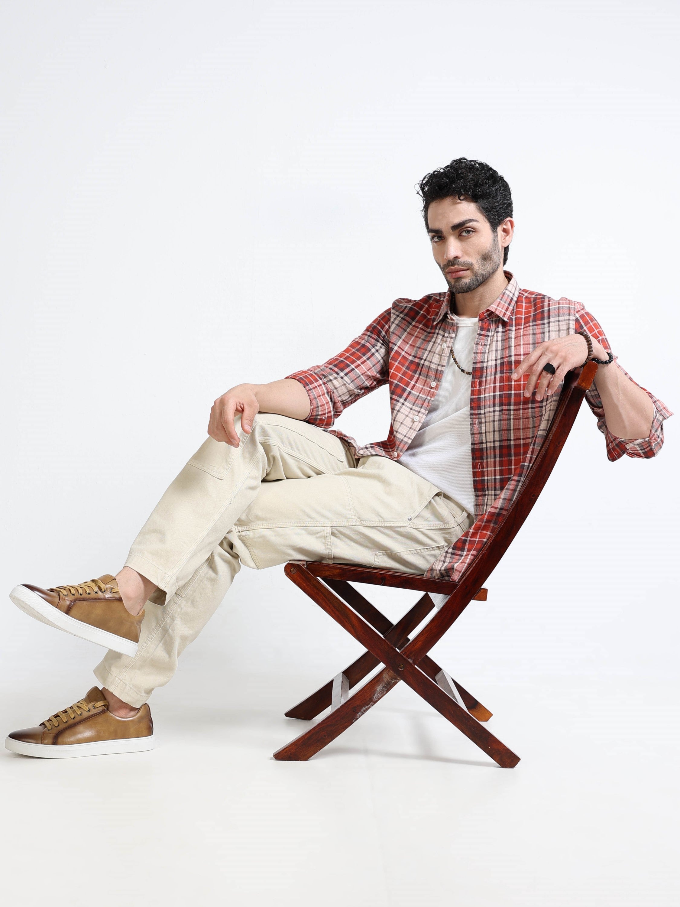 Men Orange Regular Fit Check Shirt