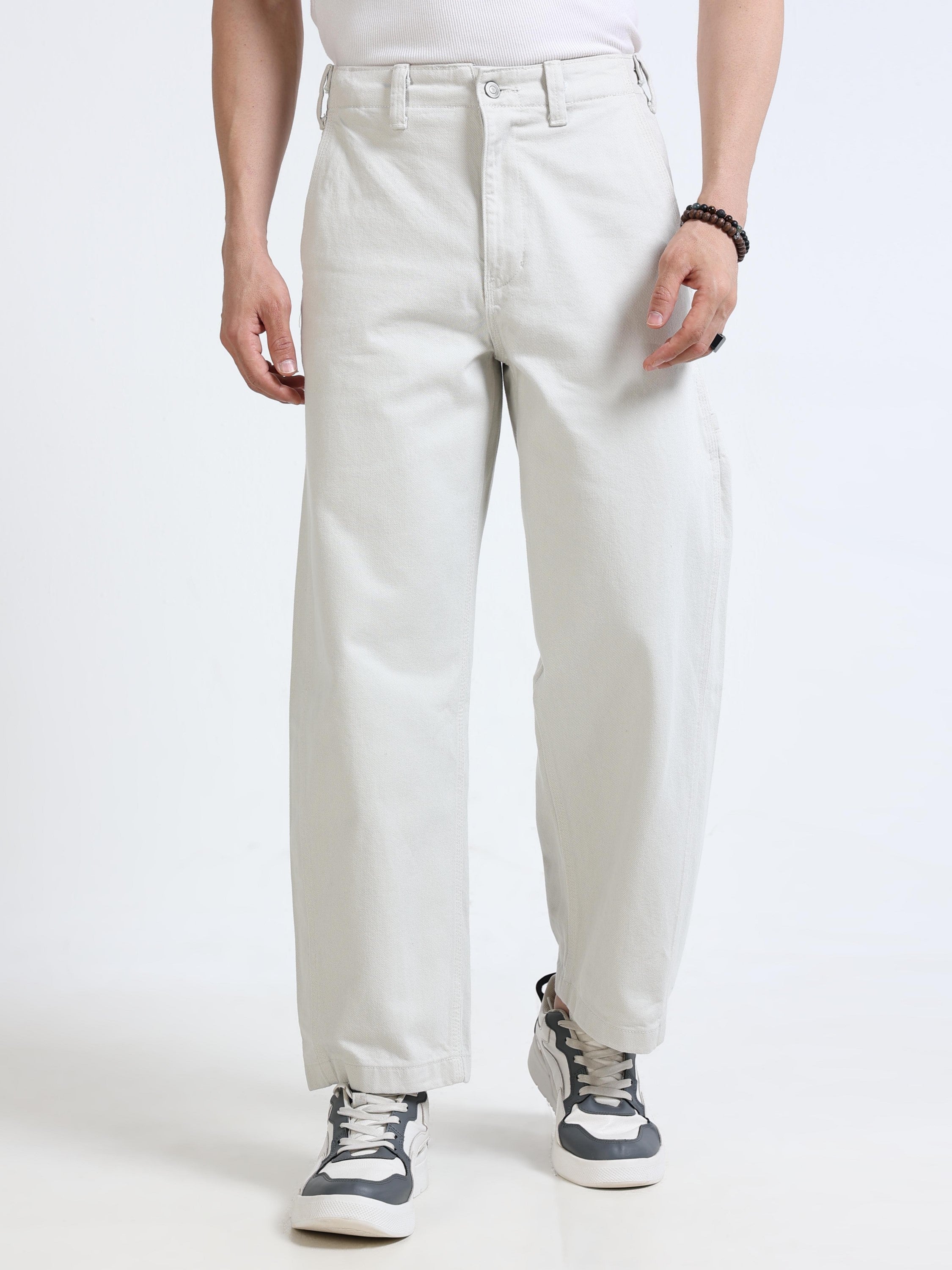 Men Baggy Cream Denim Jeans