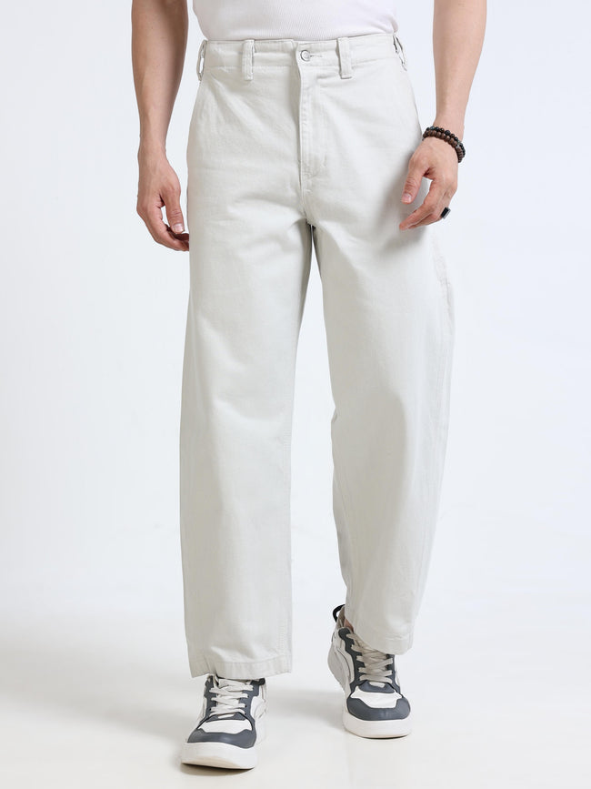 Men Baggy Cream Denim Jeans