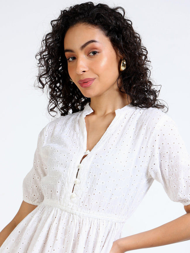 Women White Shiffli Midi Dress