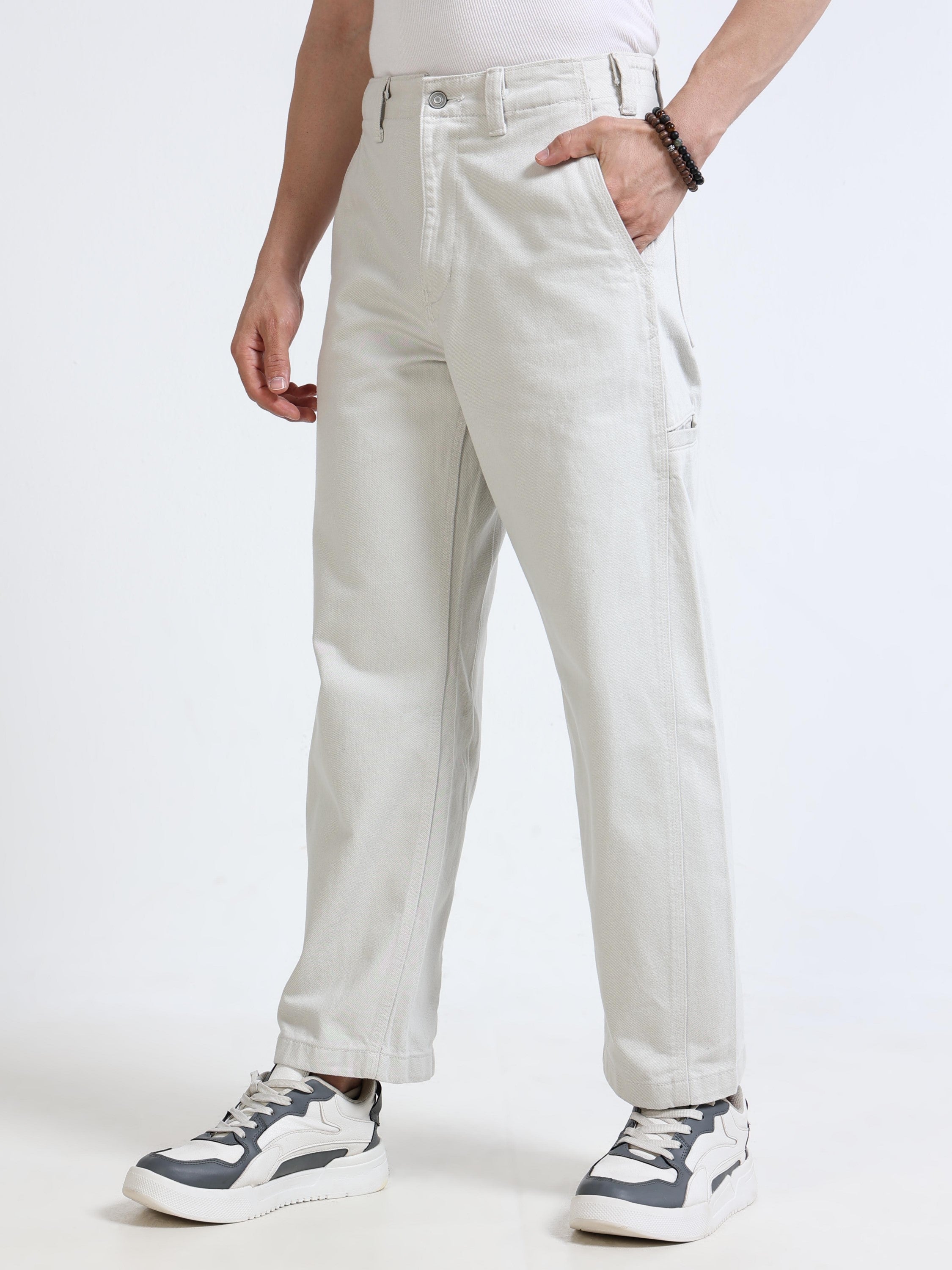 Men Baggy Cream Denim Jeans