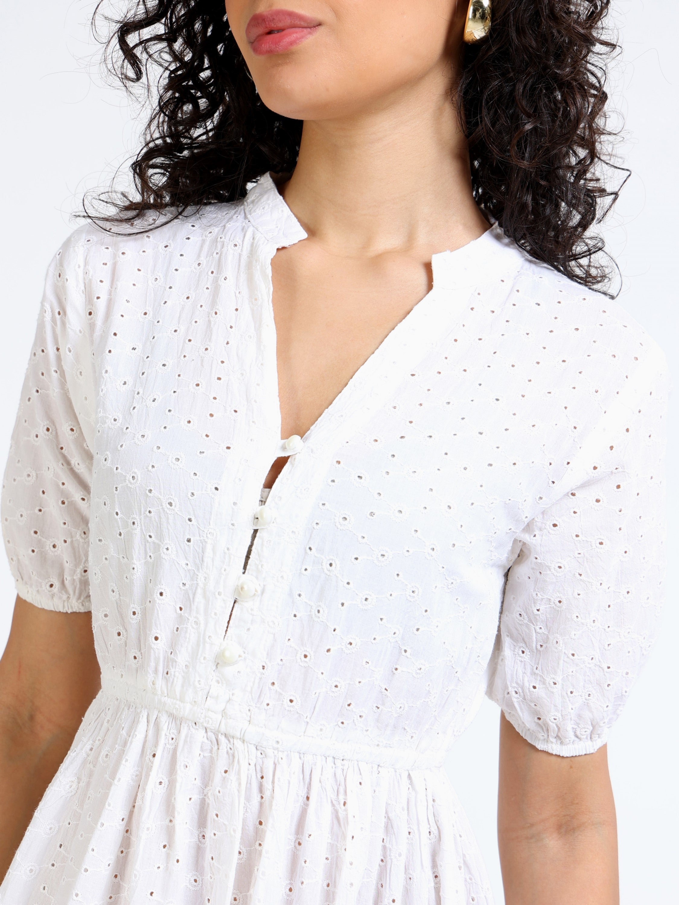 Women White Shiffli Midi Dress