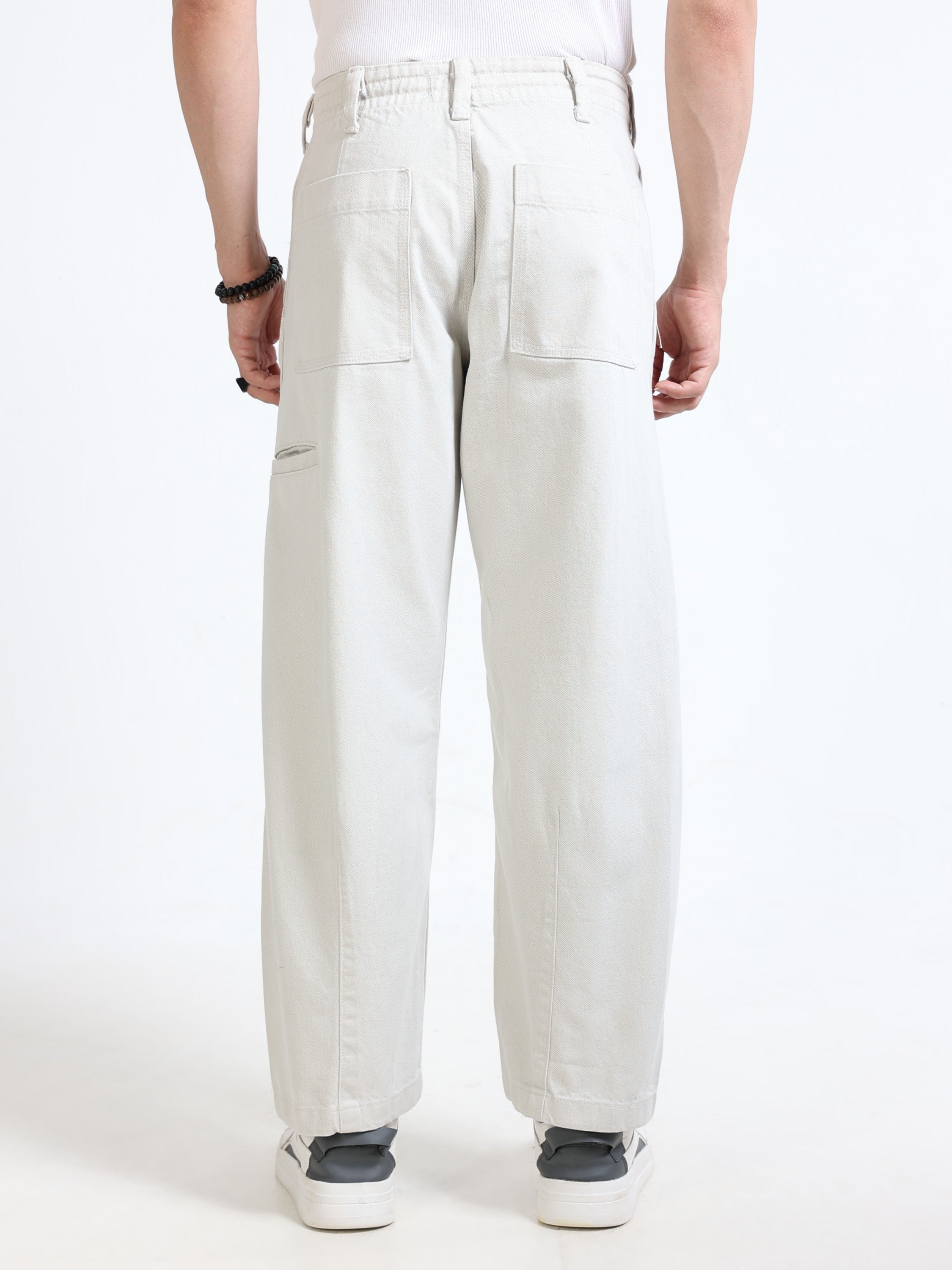 Men Baggy Cream Denim Jeans