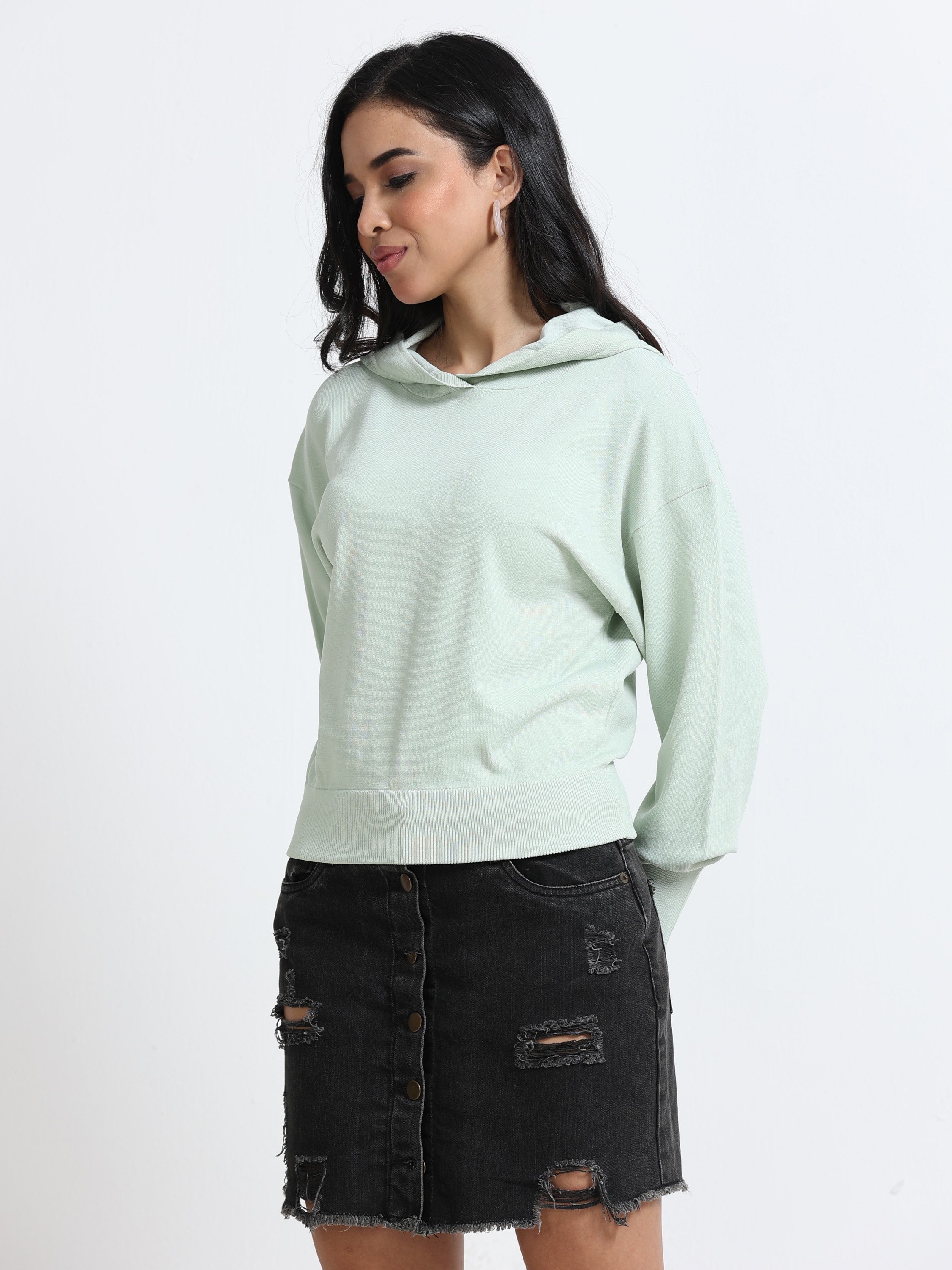 Women  Green Hooded Sweatshirt